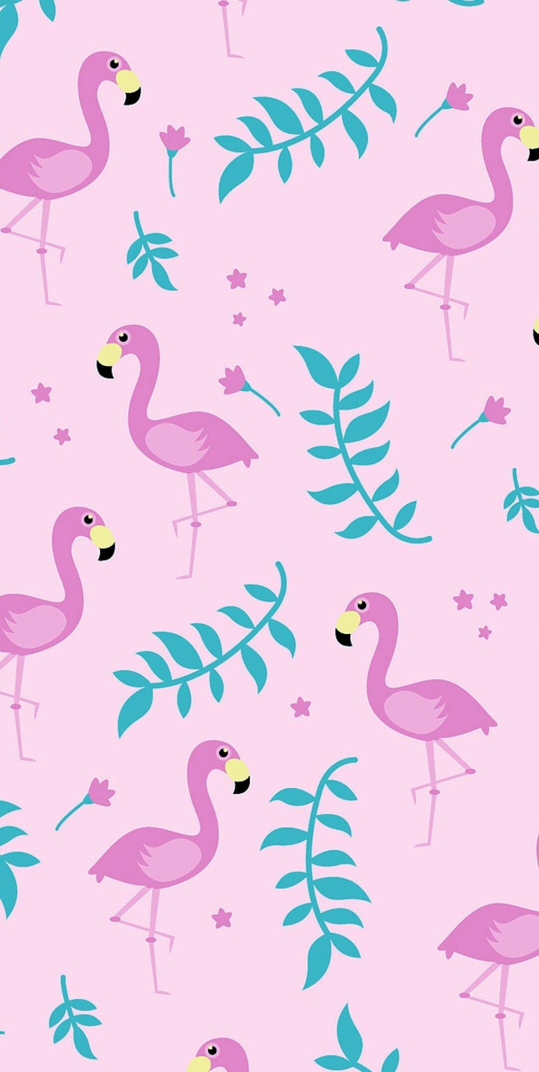 Pink cartoon flamingos, Teal tropical leaves, Small pink flowers, Pastel pink pattern Pink cartoon flamingos, Teal tropical leaves, Small pink flowers, Pastel pink pattern — 1080×2147 HD wallpaper