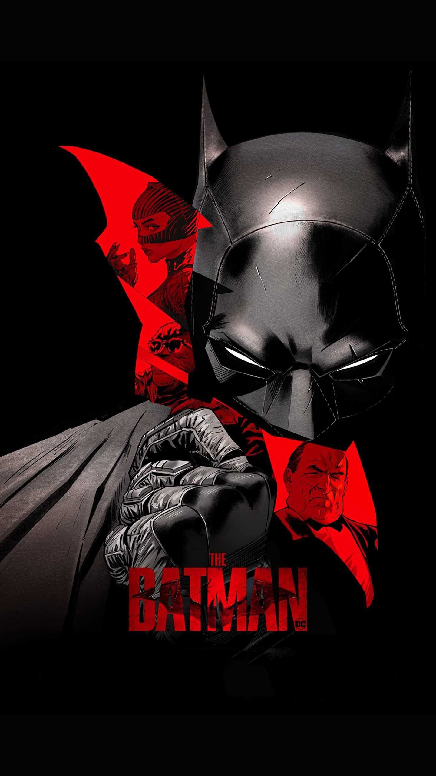 The Batman (2022) poster, Robert Pattinson Batman cowl, Riddler silhouette — 1440×2560 HD wallpaper
