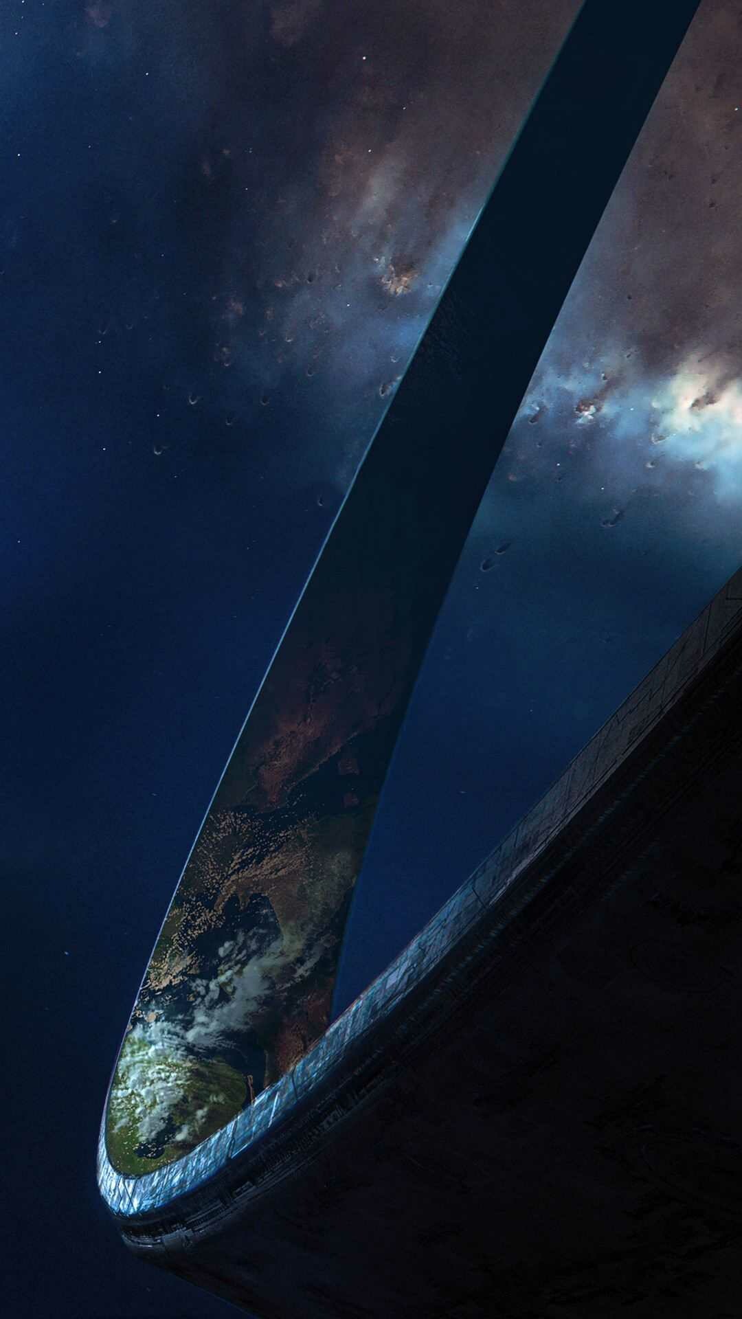 Halo ring installation, Orbital space view, Blue nebula backdrop — 1080×1920 HD wallpaper