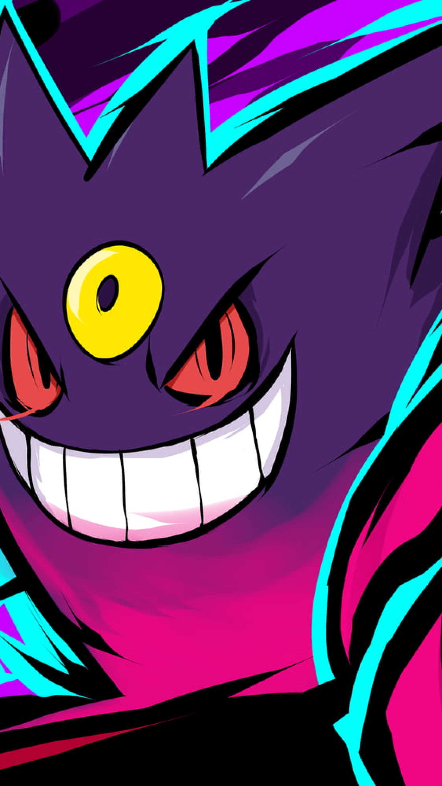 Mega Gengar, Third eye forehead, Neon comic style Mega Gengar, Third eye forehead, Neon comic style — 1440×2560 HD wallpaper