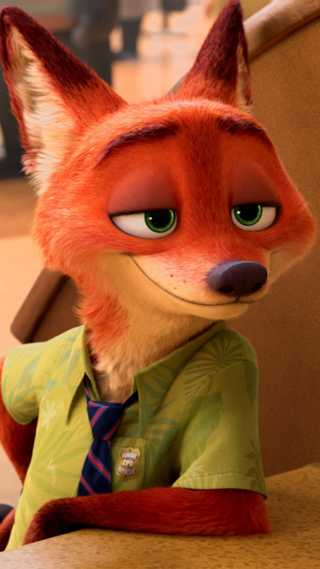 Nick Wilde, Green Hawaiian shirt, Interior setting — 1080×1920 HD wallpaper