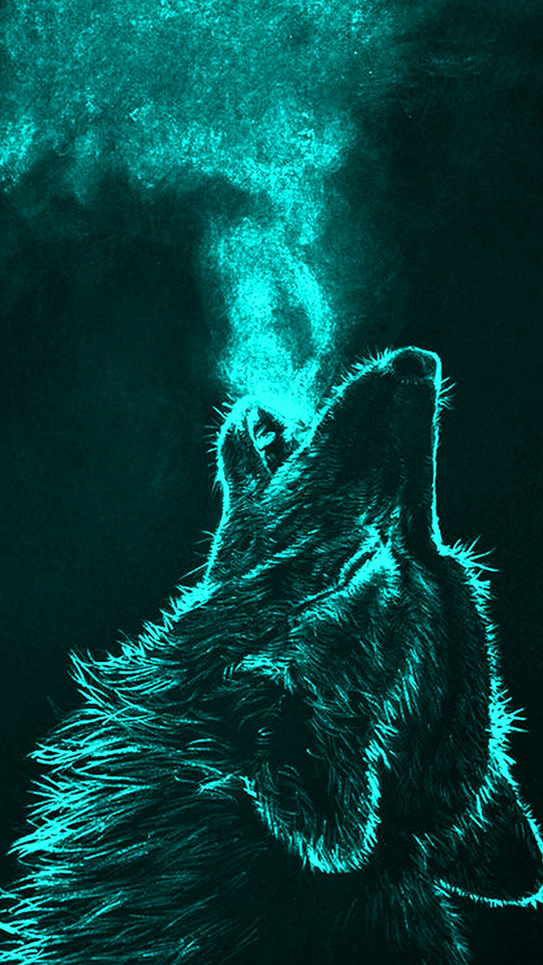 Howling wolf silhouette, Teal neon outline, Misty breath vapor Howling wolf silhouette, Teal neon outline, Misty breath vapor — 1080×1920 HD wallpaper