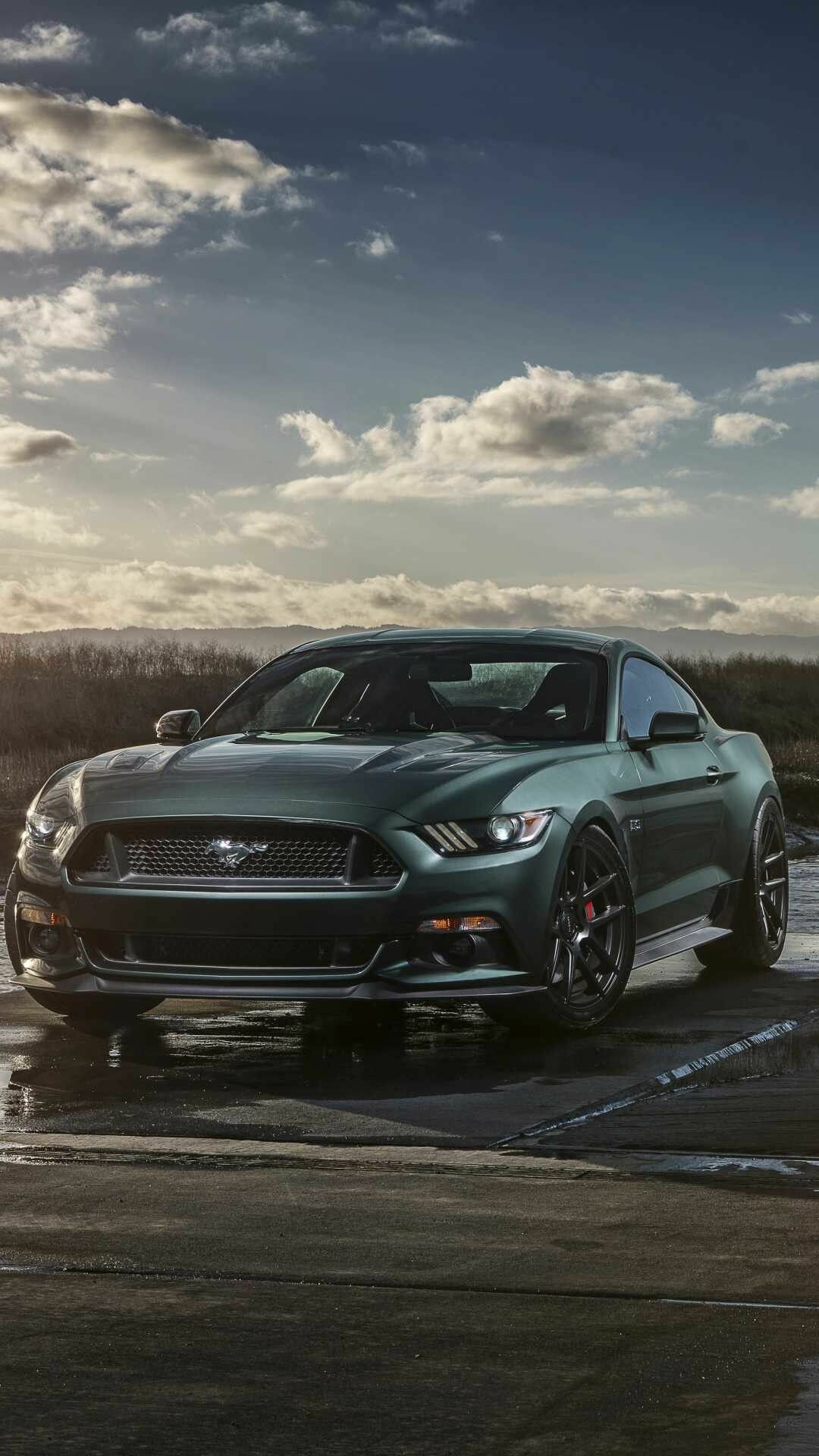 Ford Mustang GT, Cloudy sunset sky, Wet asphalt runway Ford Mustang GT, Cloudy sunset sky, Wet asphalt runway — 1080×1920 HD wallpaper