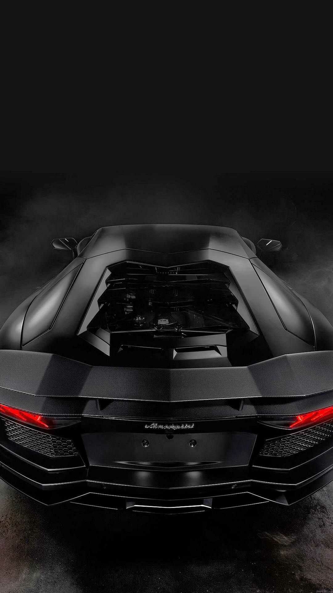 Matte black Aventador, Rear engine deck view, Red taillights in smoke Matte black Aventador, Rear engine deck view, Red taillights in smoke — 1080×1920 HD wallpaper
