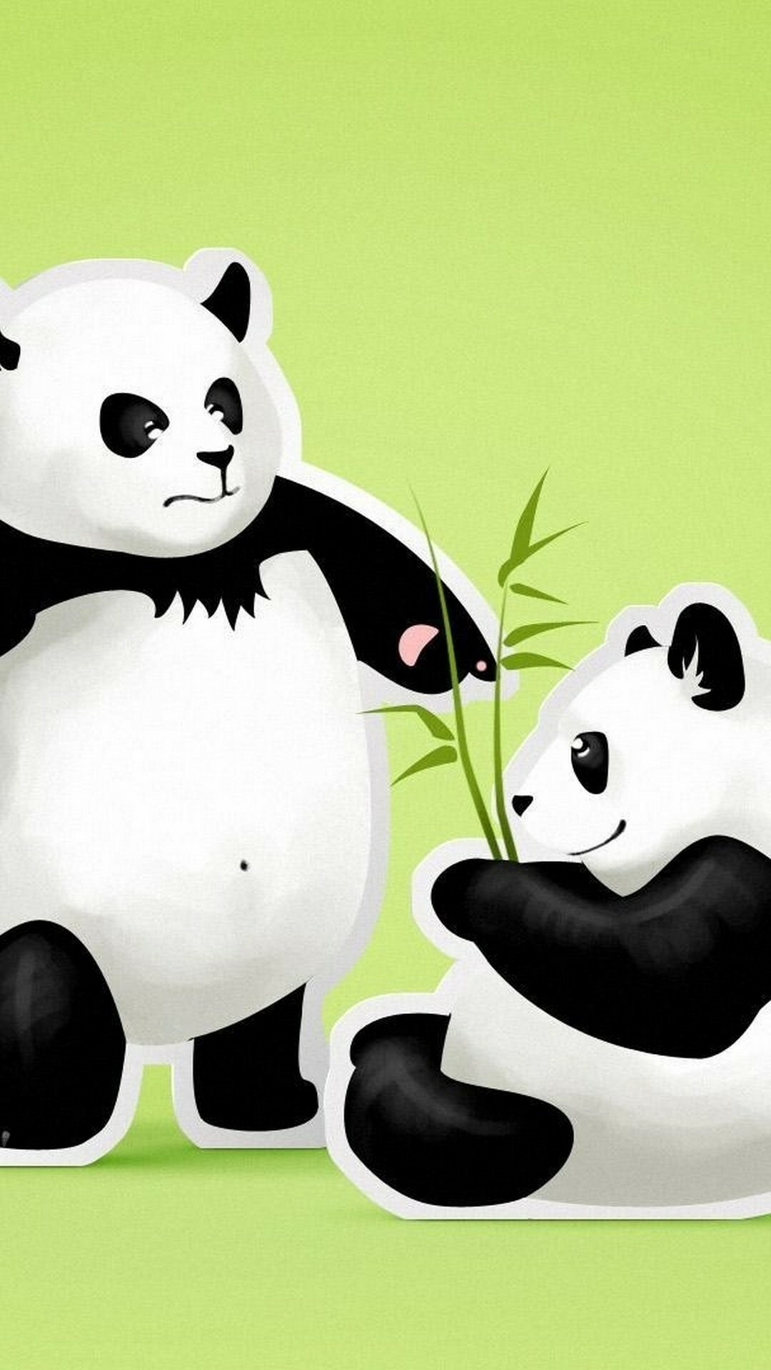 Two cartoon pandas, Bamboo shoot, Green background Two cartoon pandas, Bamboo shoot, Green background — 1080×1920 HD wallpaper