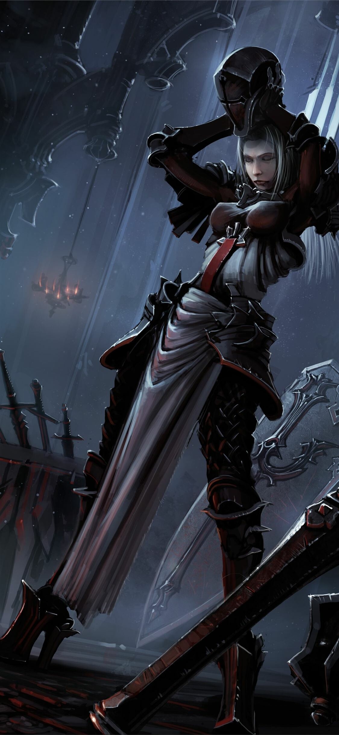 Diablo III Crusader, Two-handed flail weapon, Gothic cathedral interior Diablo III Crusader, Two-handed flail weapon, Gothic cathedral interior — 1125×2436 HD wallpaper