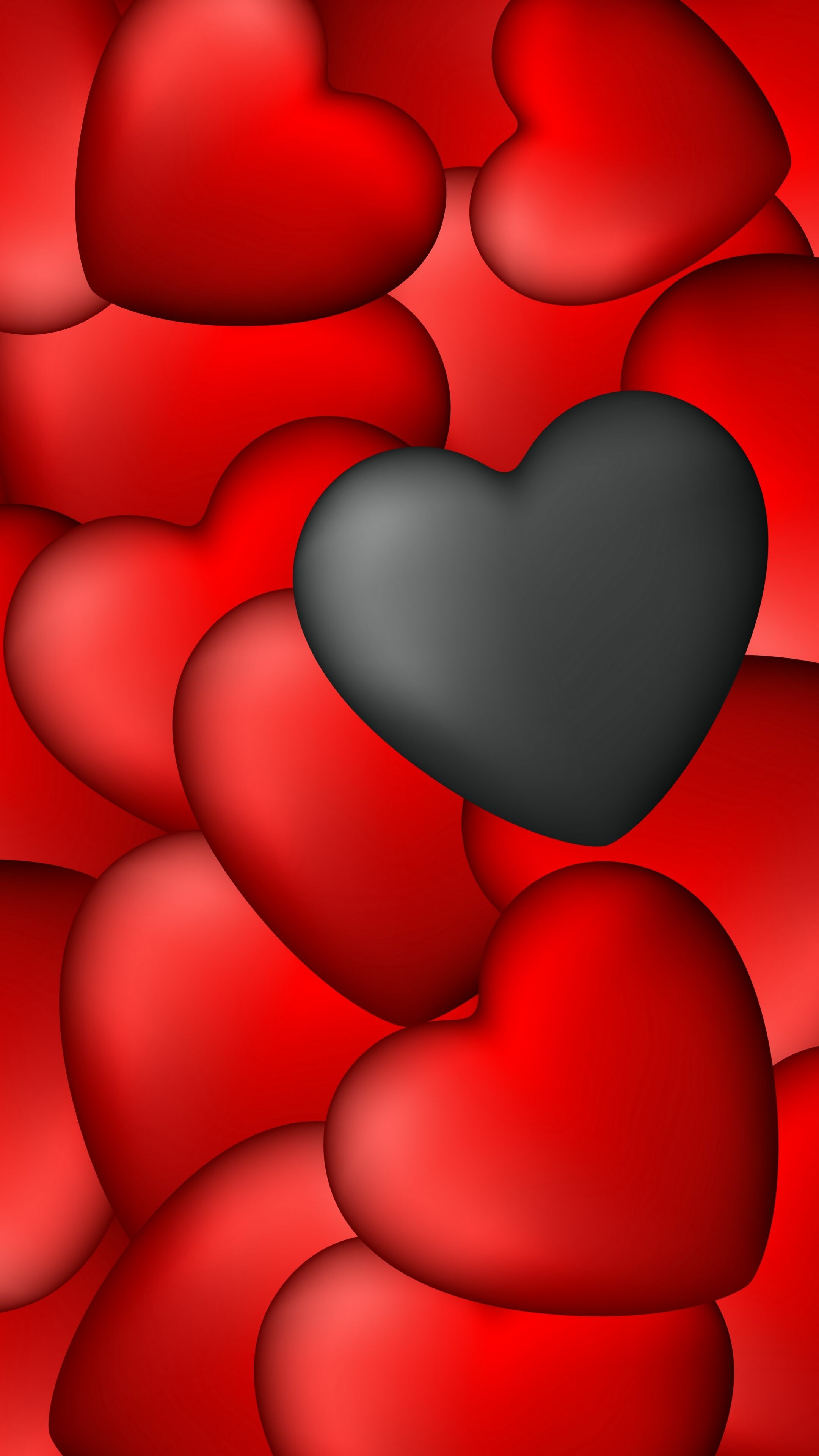 Black heart center, Red glossy hearts, Clustered heart pile Black heart center, Red glossy hearts, Clustered heart pile — 2160×3840 HD wallpaper