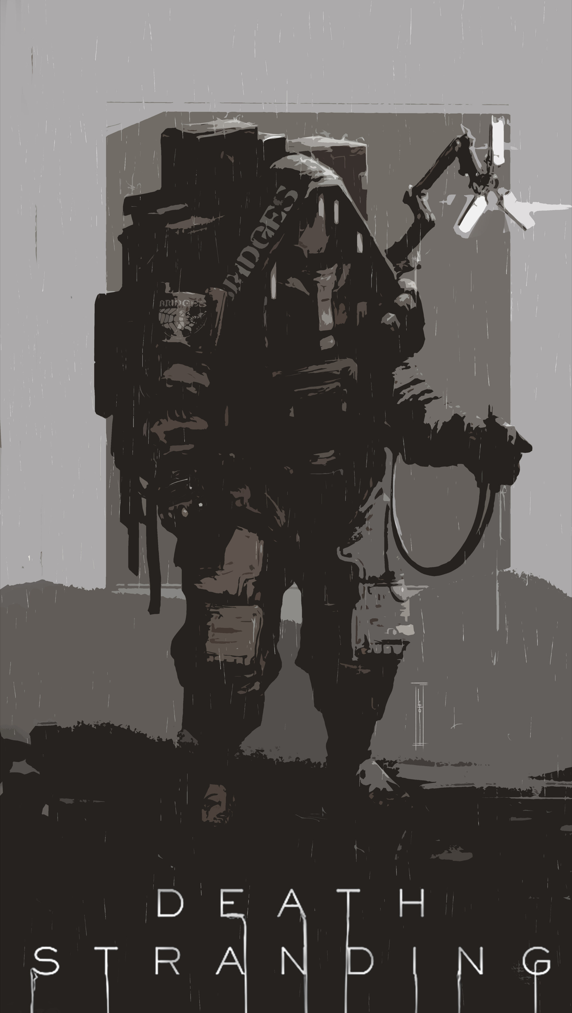 Sam Porter Bridges, BRIDGES cargo backpack, DEATH STRANDING text, Monochrome minimalistic Sam Porter Bridges, BRIDGES cargo backpack, DEATH STRANDING text, Monochrome minimalistic — 1920×3401 HD wallpaper