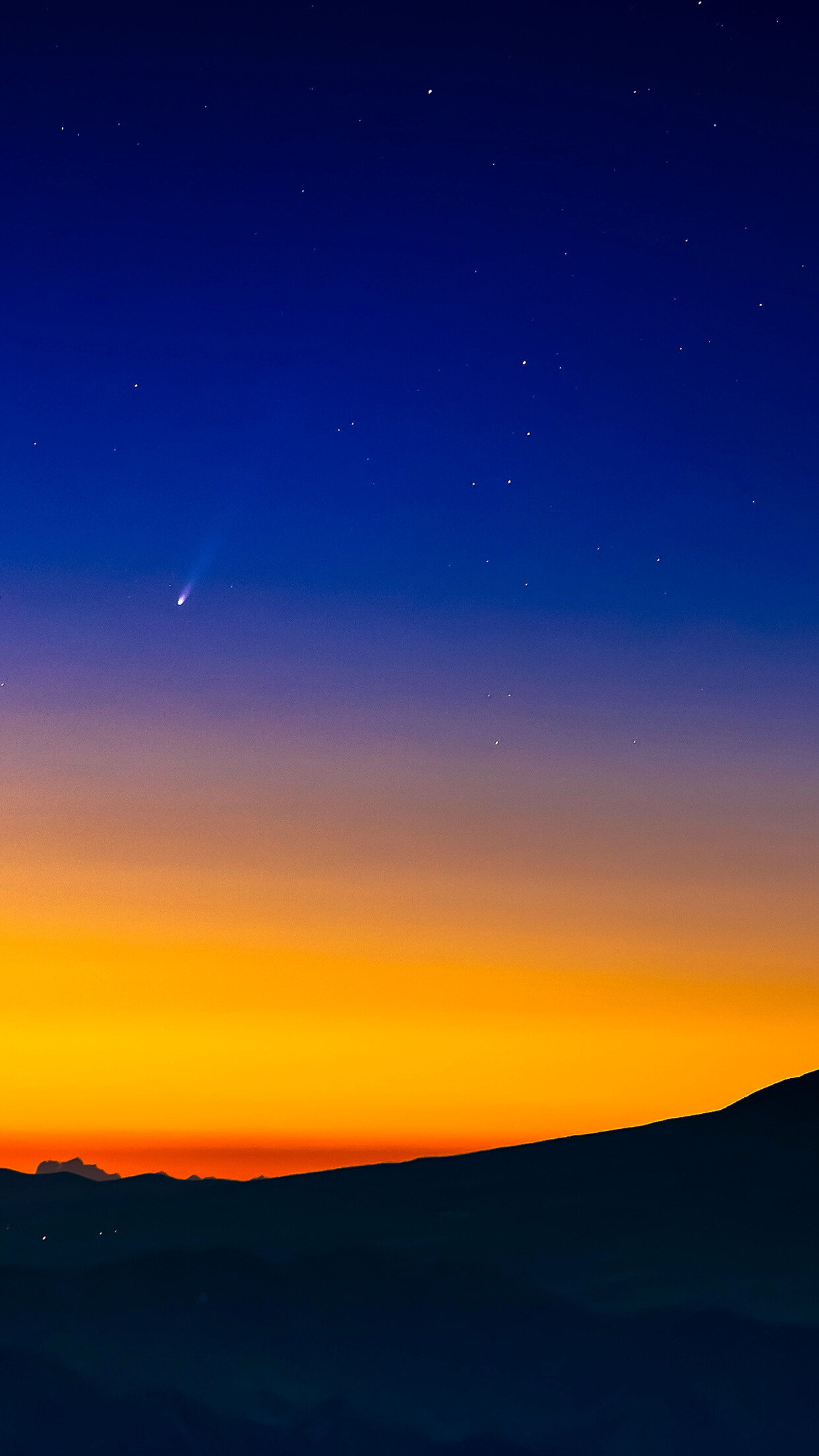 Comet NEOWISE tail, Gradient twilight sky, Dark mountain silhouette Comet NEOWISE tail, Gradient twilight sky, Dark mountain silhouette — 1242×2208 HD wallpaper