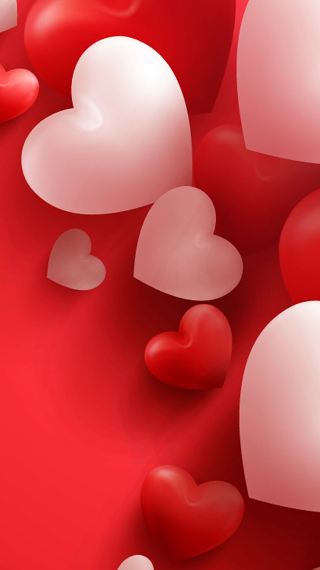 Glossy 3D hearts, White pink hearts, Red backdrop Glossy 3D hearts, White pink hearts, Red backdrop — 1080×1920 HD wallpaper