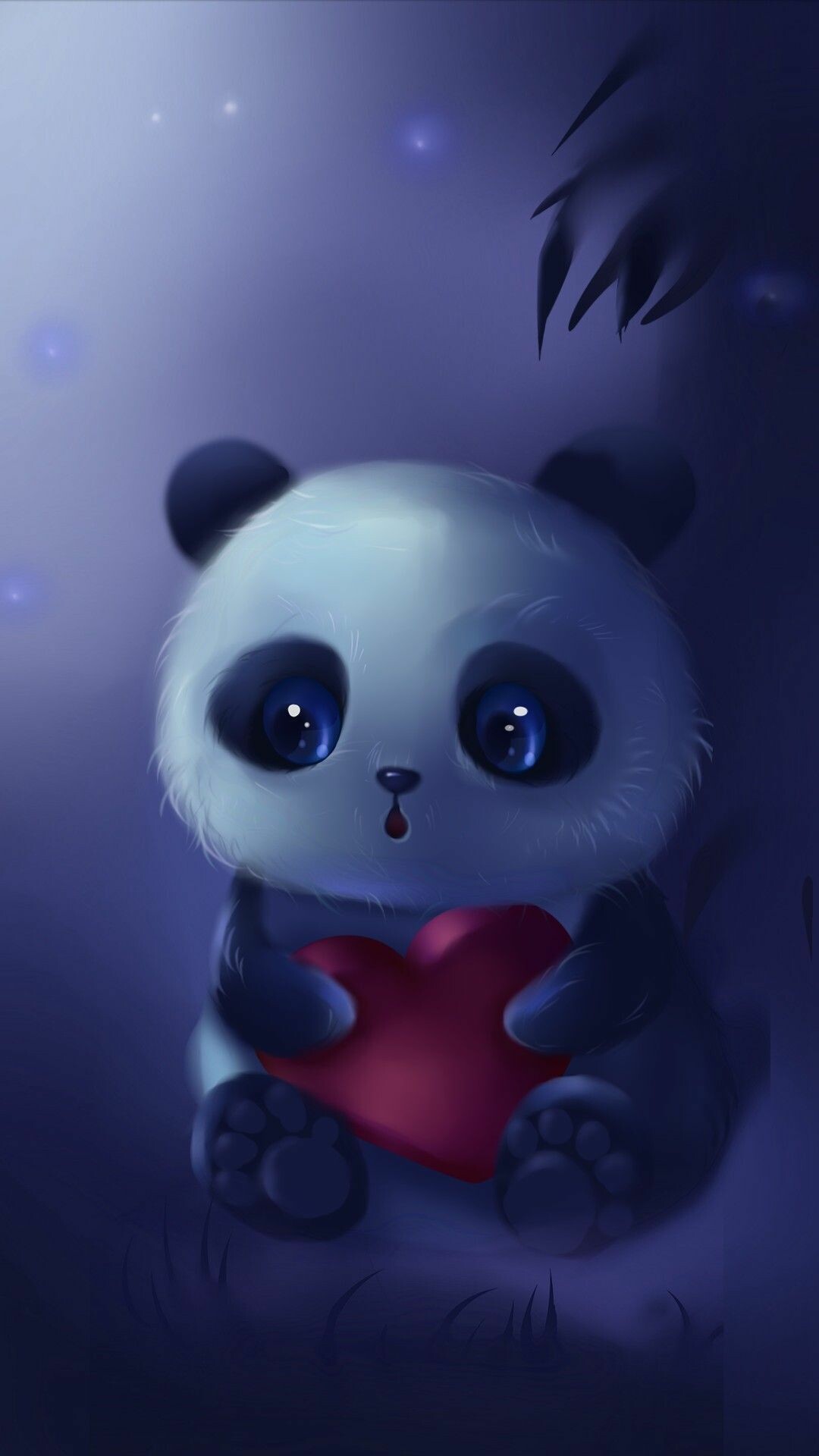 Chibi panda holding heart, Red heart, Bamboo leaves silhouette Chibi panda holding heart, Red heart, Bamboo leaves silhouette — 1080×1920 HD wallpaper