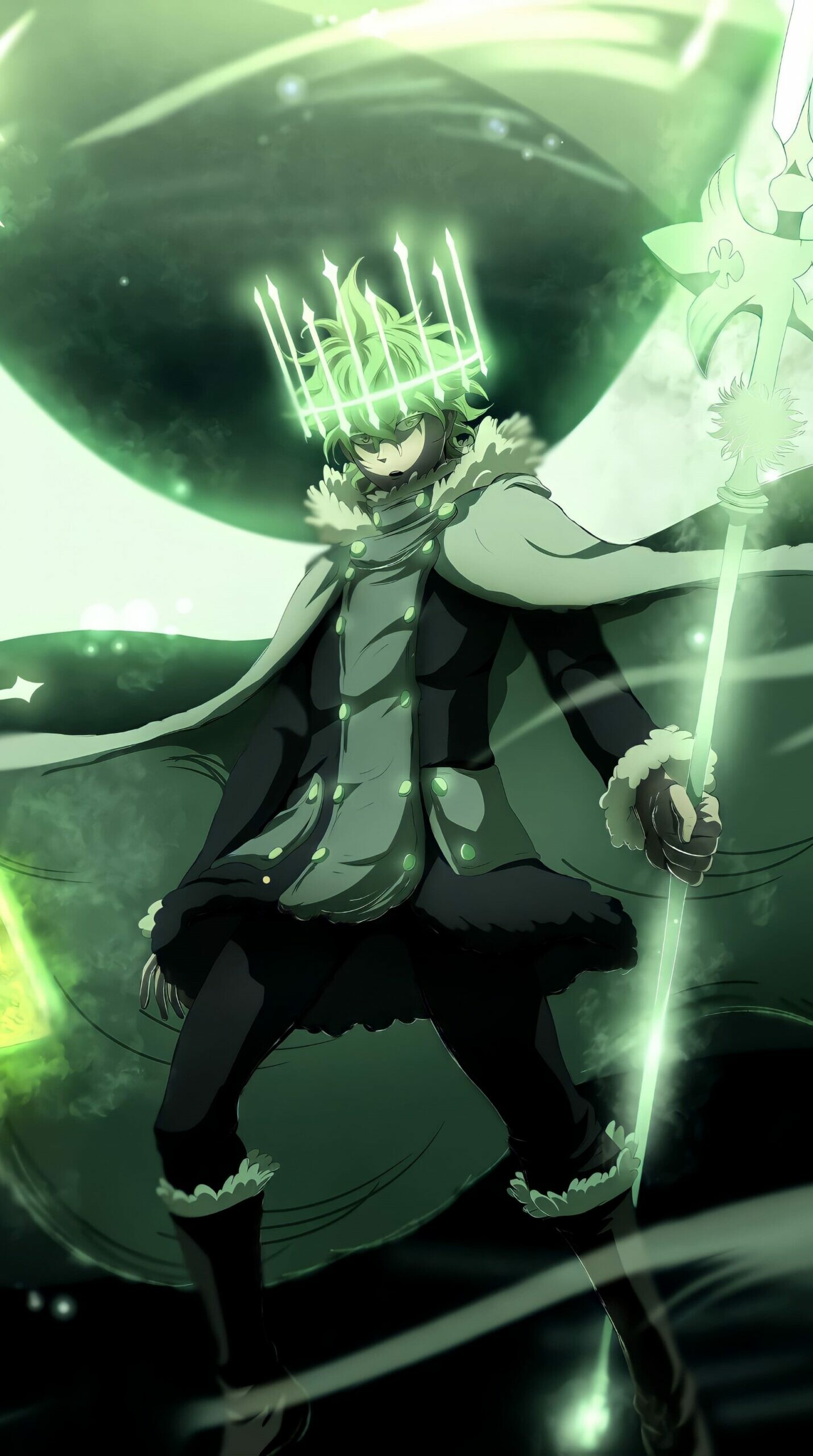 Yuno, Green wind spirit magic, Mana staff — 1430×2560 HD wallpaper