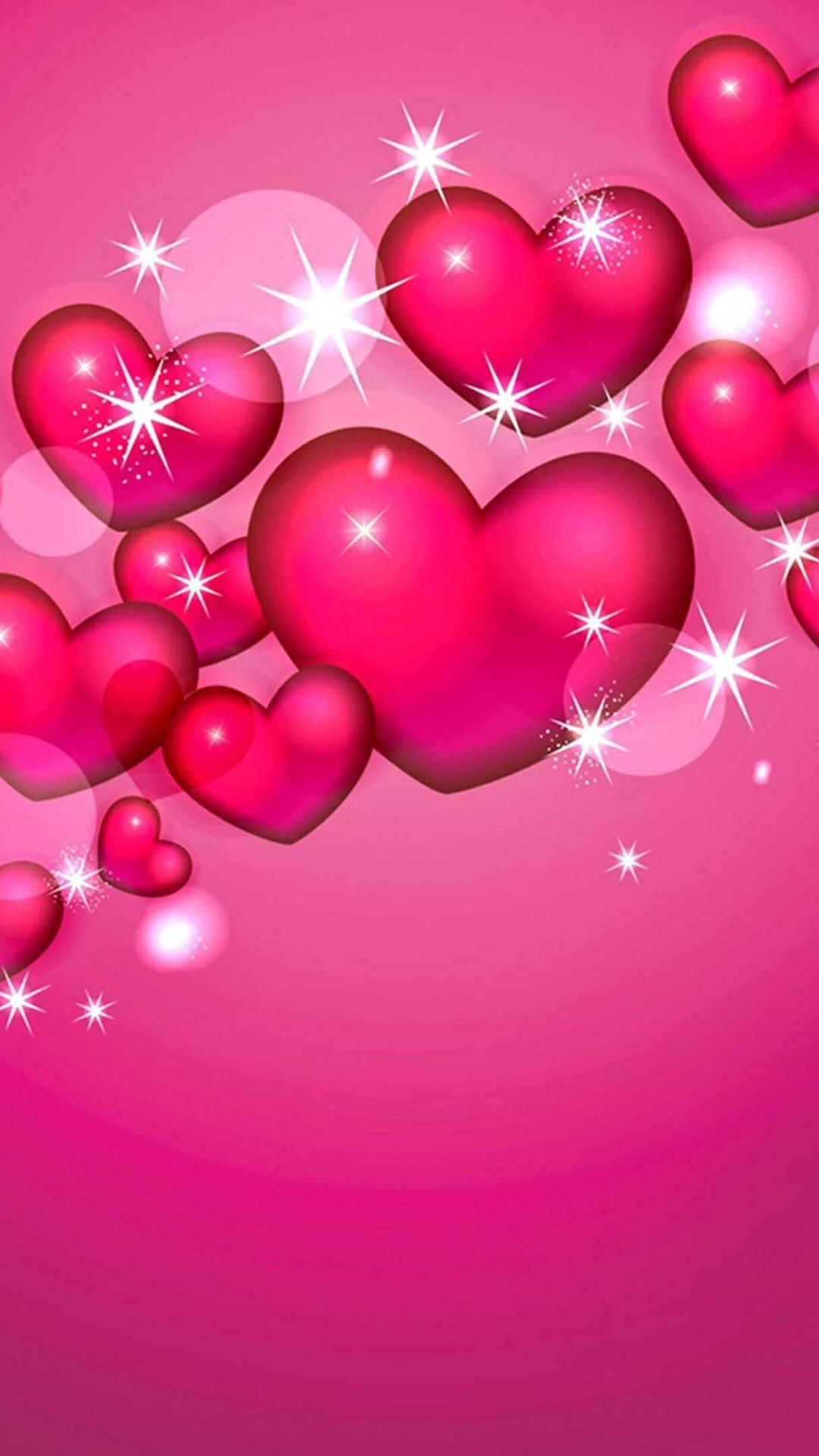 Glossy pink hearts cluster, White sparkle stars, Pink bokeh gradient Glossy pink hearts cluster, White sparkle stars, Pink bokeh gradient — 1080×1920 HD wallpaper
