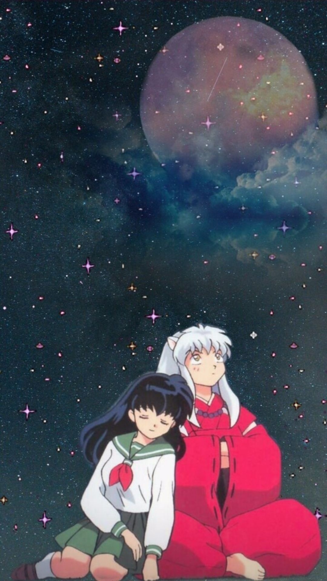 Inuyasha and Kagome, Full moon night sky, Starry background Inuyasha and Kagome, Full moon night sky, Starry background — 1080×1920 HD wallpaper