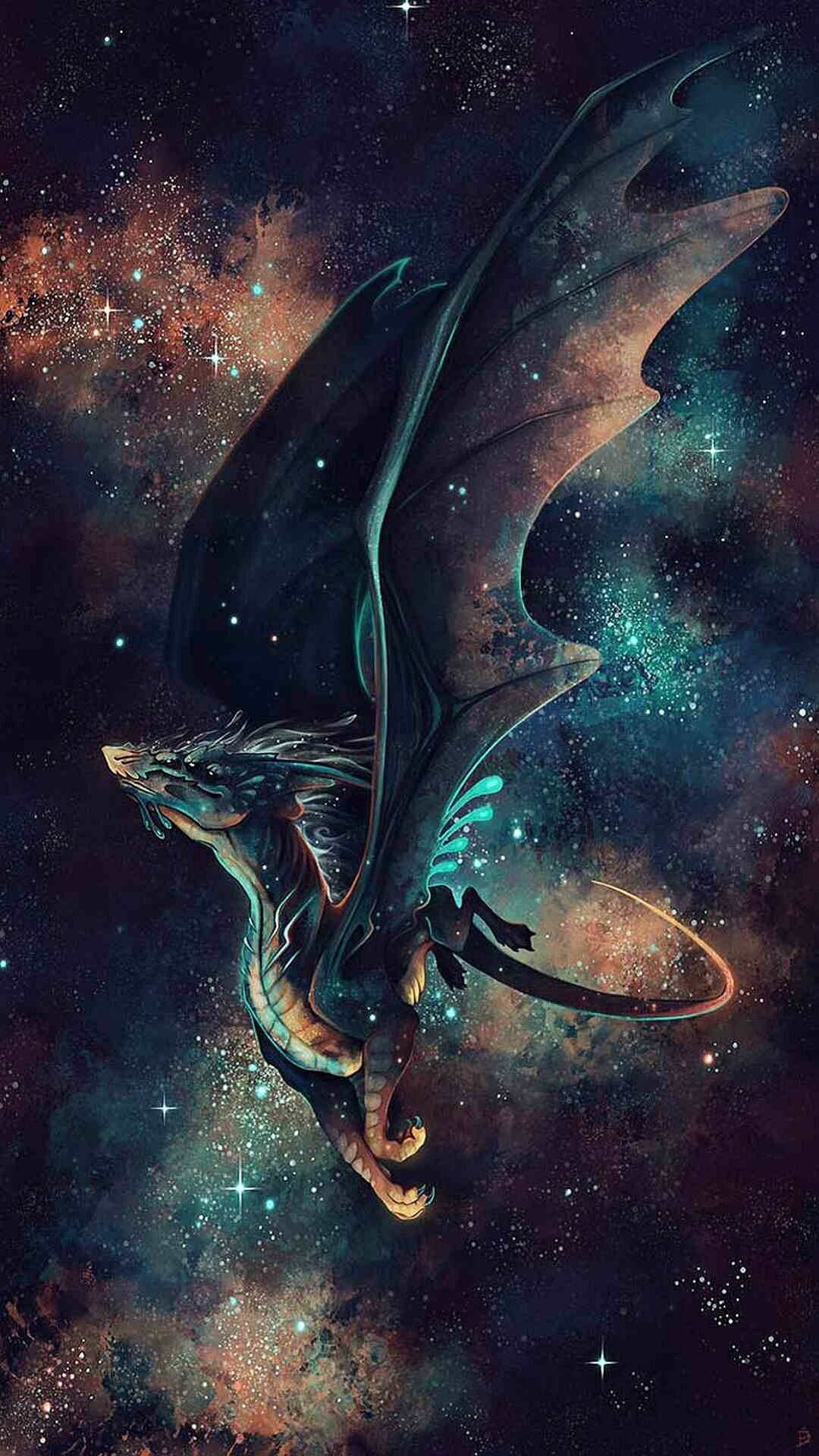 Teal dragon in space, Cosmic nebula and stars, Dark cosmic palette Teal dragon in space, Cosmic nebula and stars, Dark cosmic palette — 1080×1920 HD wallpaper