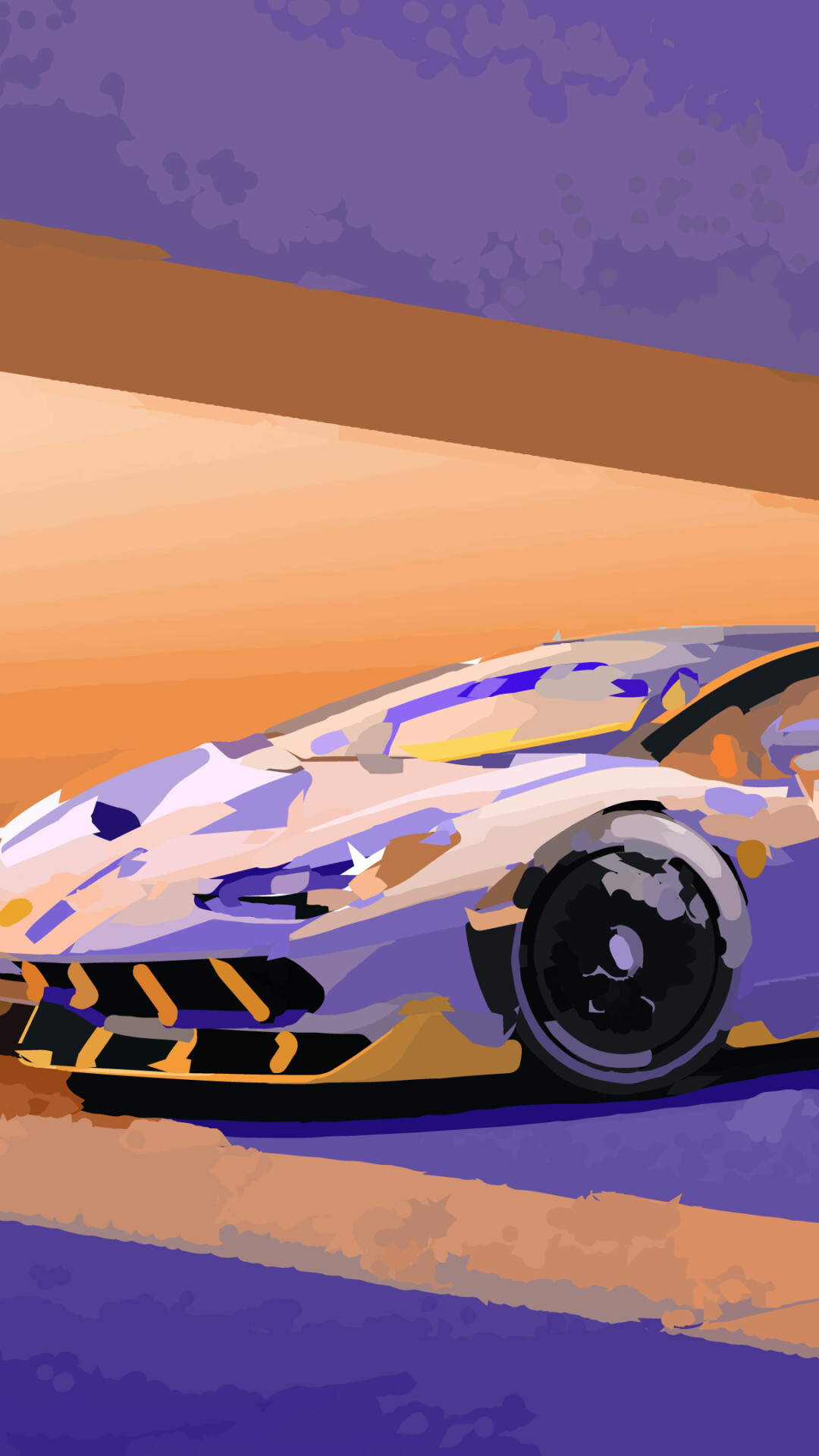 Lamborghini Centenario, Painterly purple-orange palette, Yellow splitter fins Lamborghini Centenario, Painterly purple-orange palette, Yellow splitter fins — 1080×1920 HD wallpaper