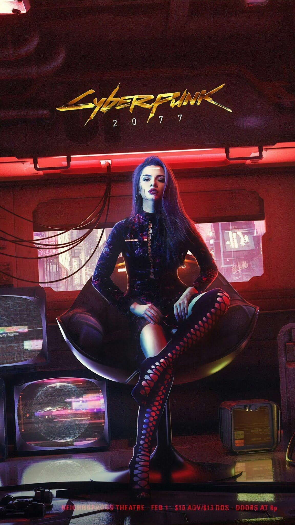 Cyberpunk 2077 logo, Woman in bubble chair, Retro CRT monitors Cyberpunk 2077 logo, Woman in bubble chair, Retro CRT monitors — 1152×2048 HD wallpaper