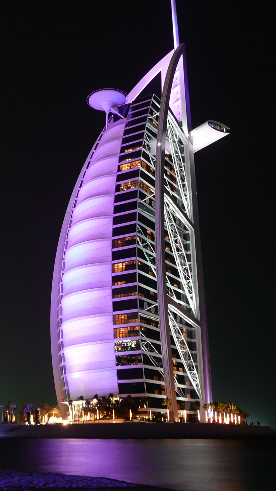 Burj Al Arab, Purple night illumination, Sail-shaped hotel Burj Al Arab, Purple night illumination, Sail-shaped hotel — 1080×1920 HD wallpaper