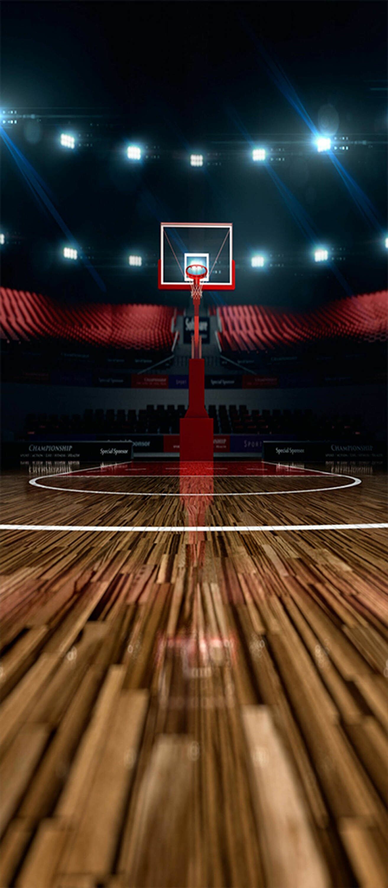 Basketball hoop backboard, Hardwood court floor, Empty arena stadium lights Basketball hoop backboard, Hardwood court floor, Empty arena stadium lights — 1313×3000 HD wallpaper