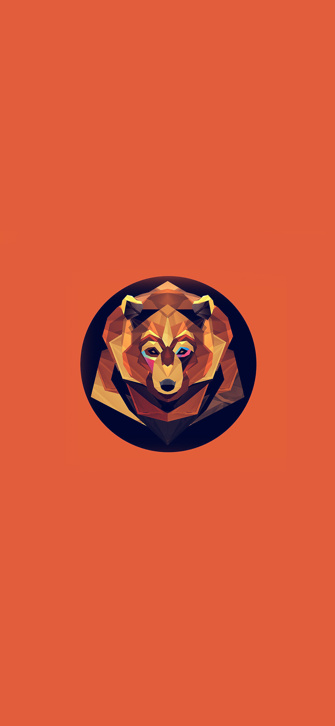 Low poly bear head, Circular black emblem, Orange background Low poly bear head, Circular black emblem, Orange background — 1125×2436 HD wallpaper