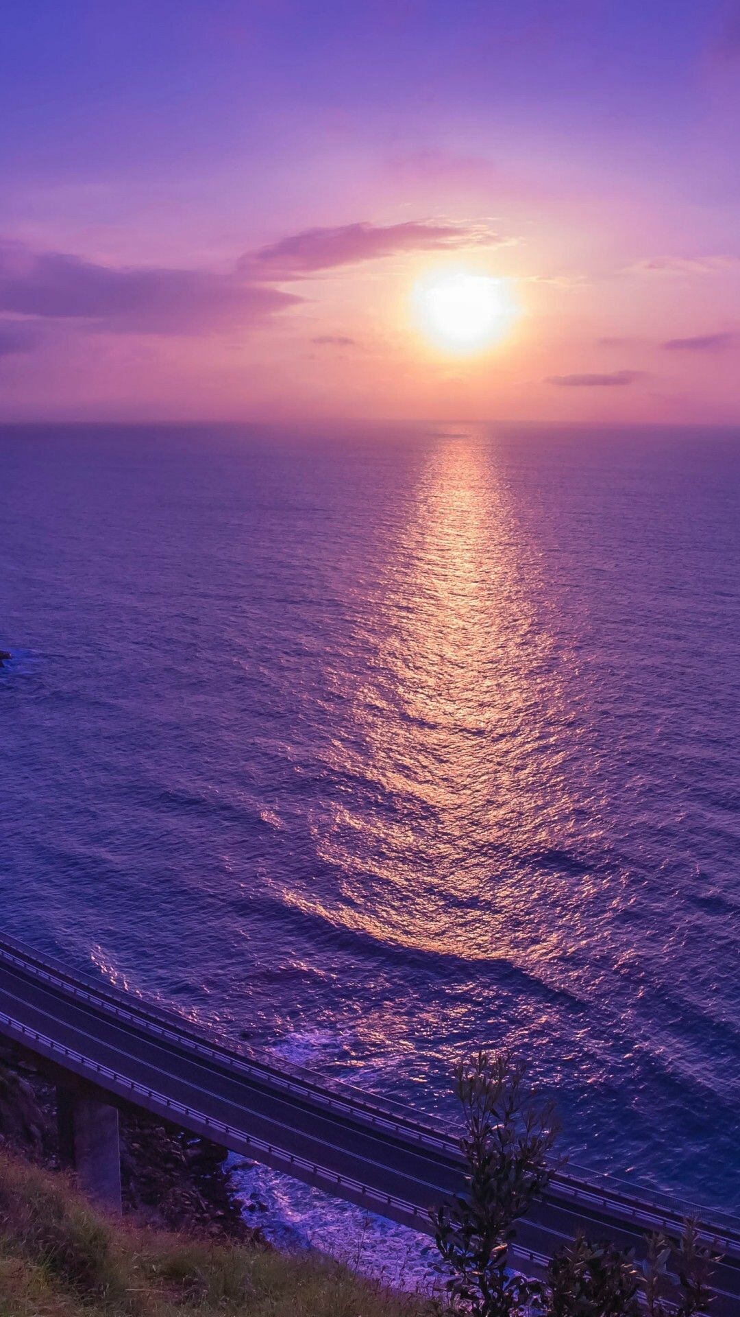 Coastal cliff highway, Purple ocean sunset, Sun reflection path Coastal cliff highway, Purple ocean sunset, Sun reflection path — 1080×1920 HD wallpaper
