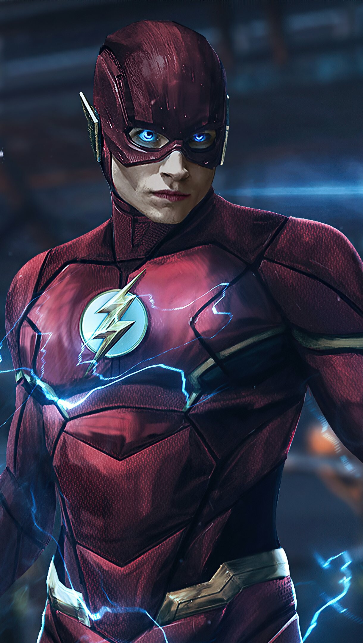 Ezra Miller Flash, Lightning bolt emblem, Red superhero suit Ezra Miller Flash, Lightning bolt emblem, Red superhero suit — 1220×2160 HD wallpaper