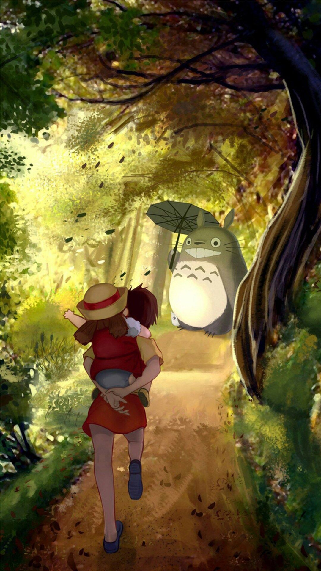Satsuki Kusakabe carrying Mei Kusakabe, Totoro with umbrella, My Neighbor Totoro (1988), Hayao Miyazaki Satsuki Kusakabe carrying Mei Kusakabe, Totoro with umbrella, My Neighbor Totoro (1988), Hayao Miyazaki — 1080×1920 HD wallpaper