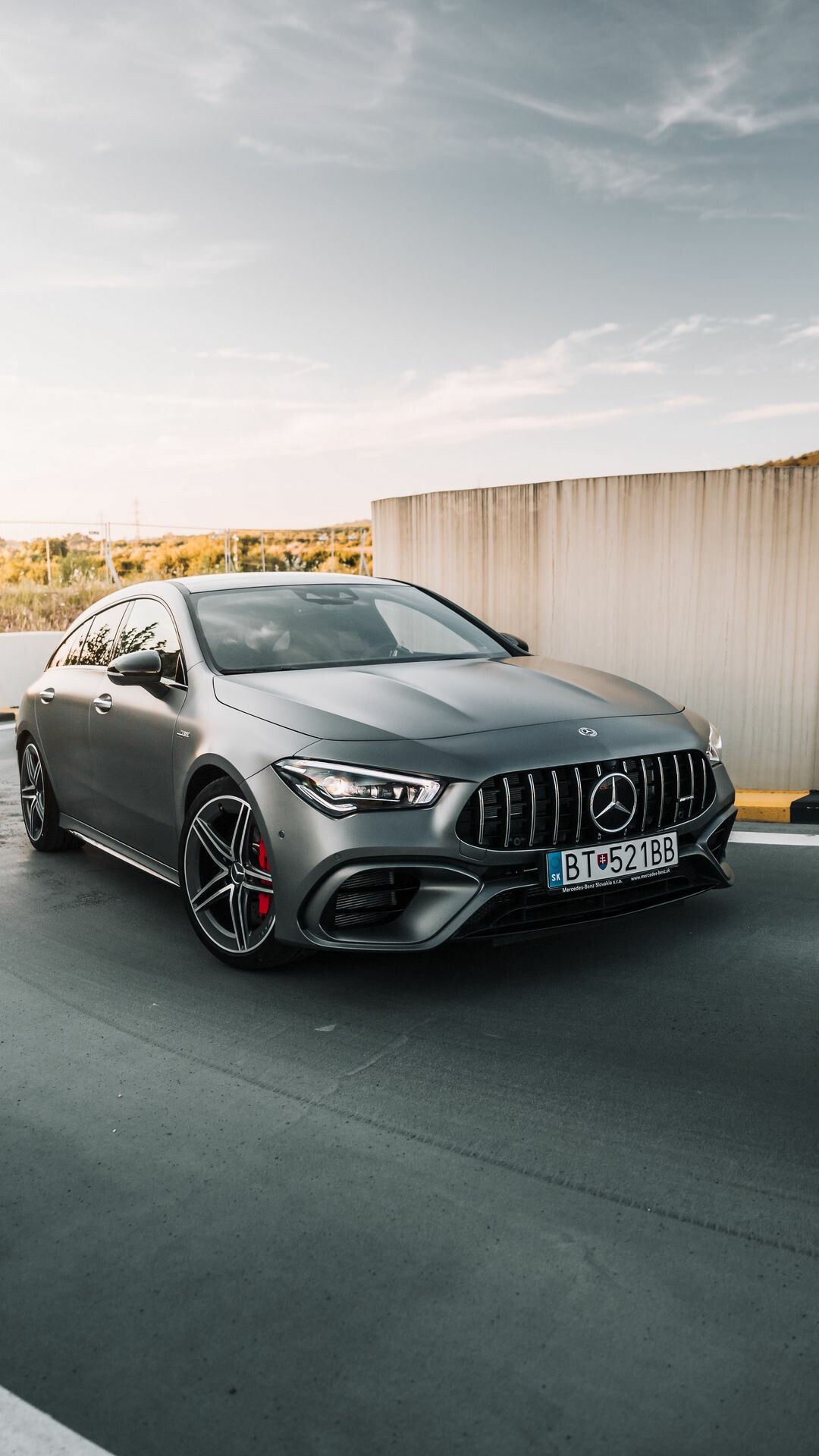 Mercedes-Benz CLA 45 AMG, Matte grey paint, Red brake calipers Mercedes-Benz CLA 45 AMG, Matte grey paint, Red brake calipers — 1080×1920 HD wallpaper