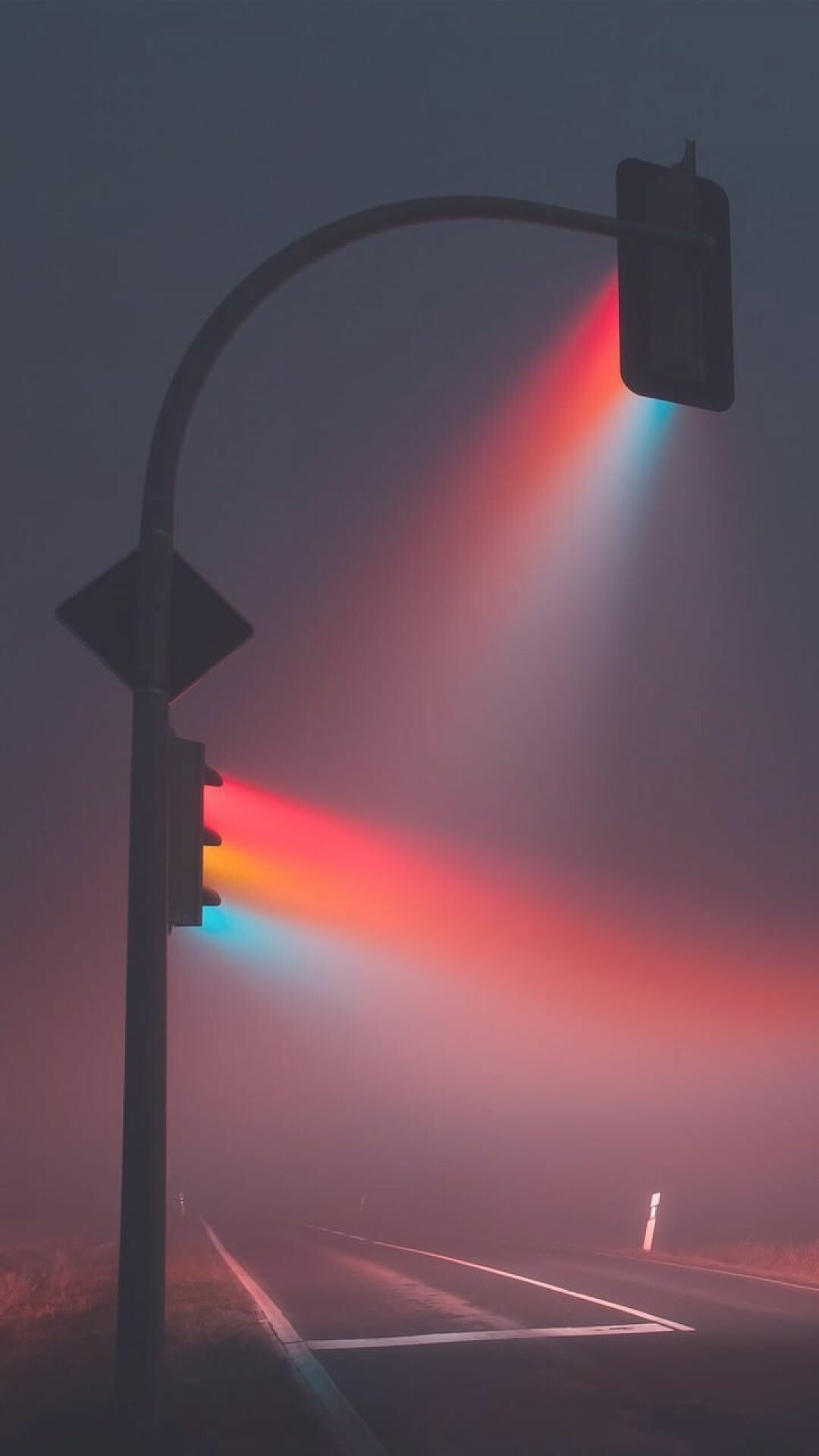 Foggy traffic light, Colored light beams, Empty night road Foggy traffic light, Colored light beams, Empty night road — 1080×1920 HD wallpaper