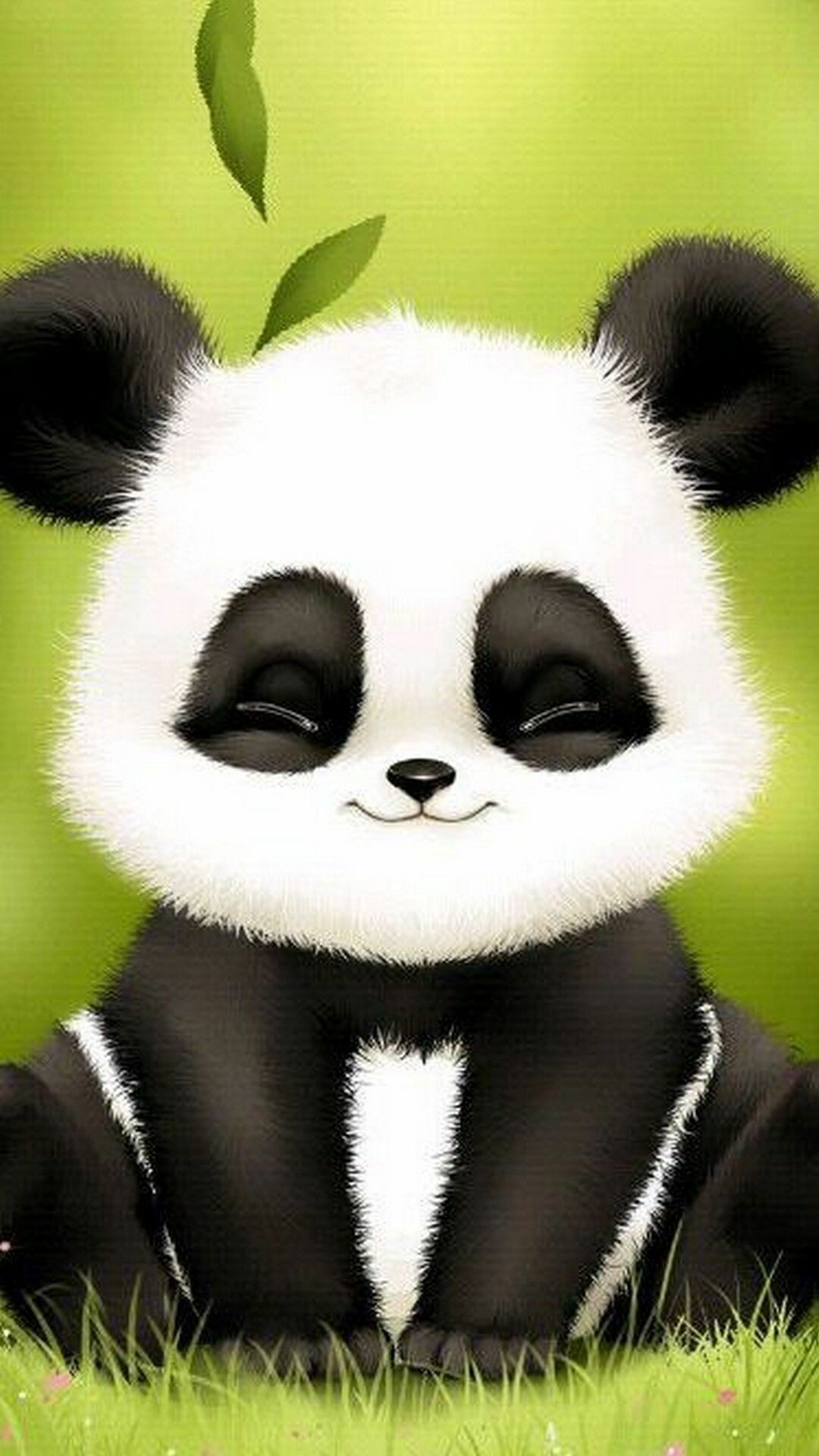 Smiling cartoon baby panda, Falling bamboo leaves, Green grass meadow Smiling cartoon baby panda, Falling bamboo leaves, Green grass meadow — 1080×1920 HD wallpaper