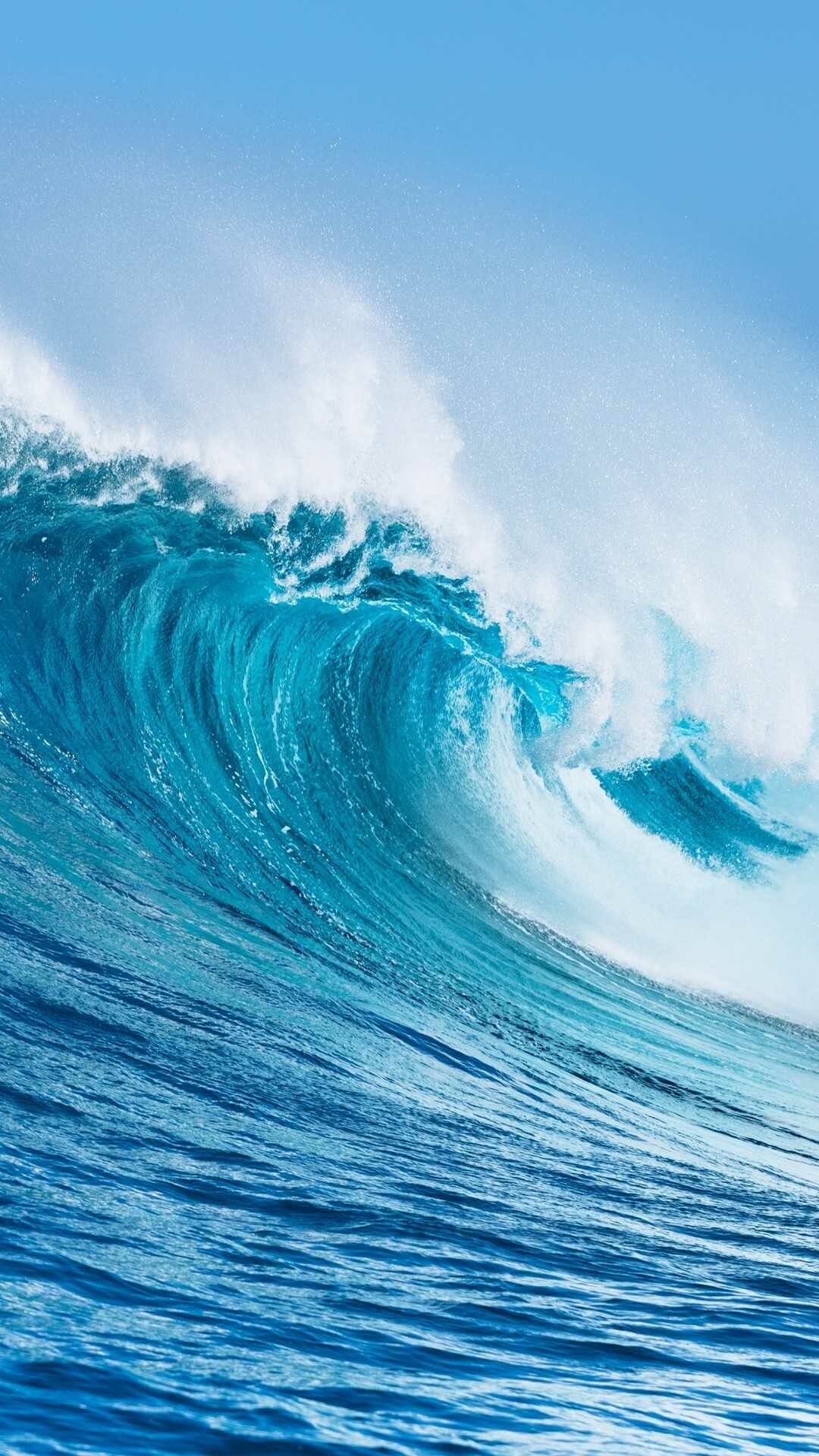 Cresting ocean wave, White sea foam spray, Turquoise water clear sky Cresting ocean wave, White sea foam spray, Turquoise water clear sky — 1080×1920 HD wallpaper