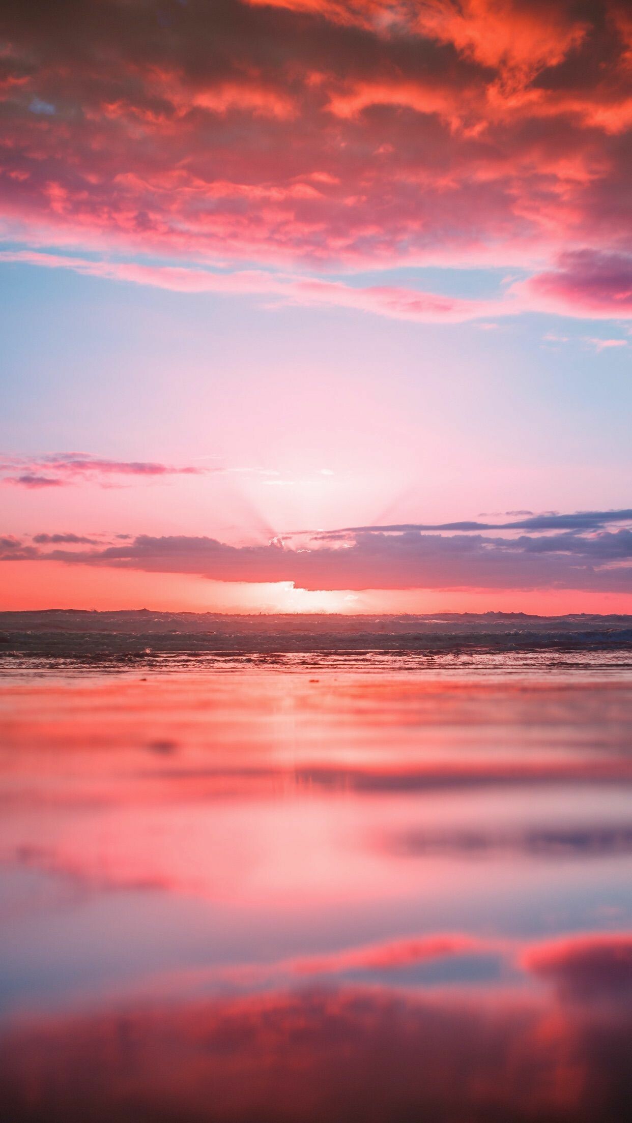 Pink pastel sunset, Ocean horizon glow, Cloud reflection water Pink pastel sunset, Ocean horizon glow, Cloud reflection water — 1242×2208 HD wallpaper