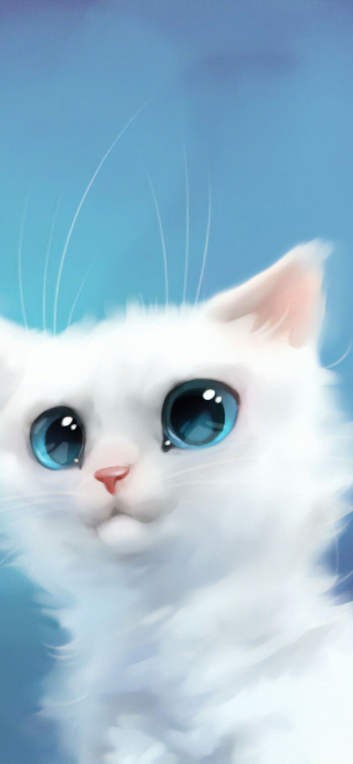 White fluffy kitten, Large teal eyes, Blue digital painting White fluffy kitten, Large teal eyes, Blue digital painting — 1125×2436 HD wallpaper