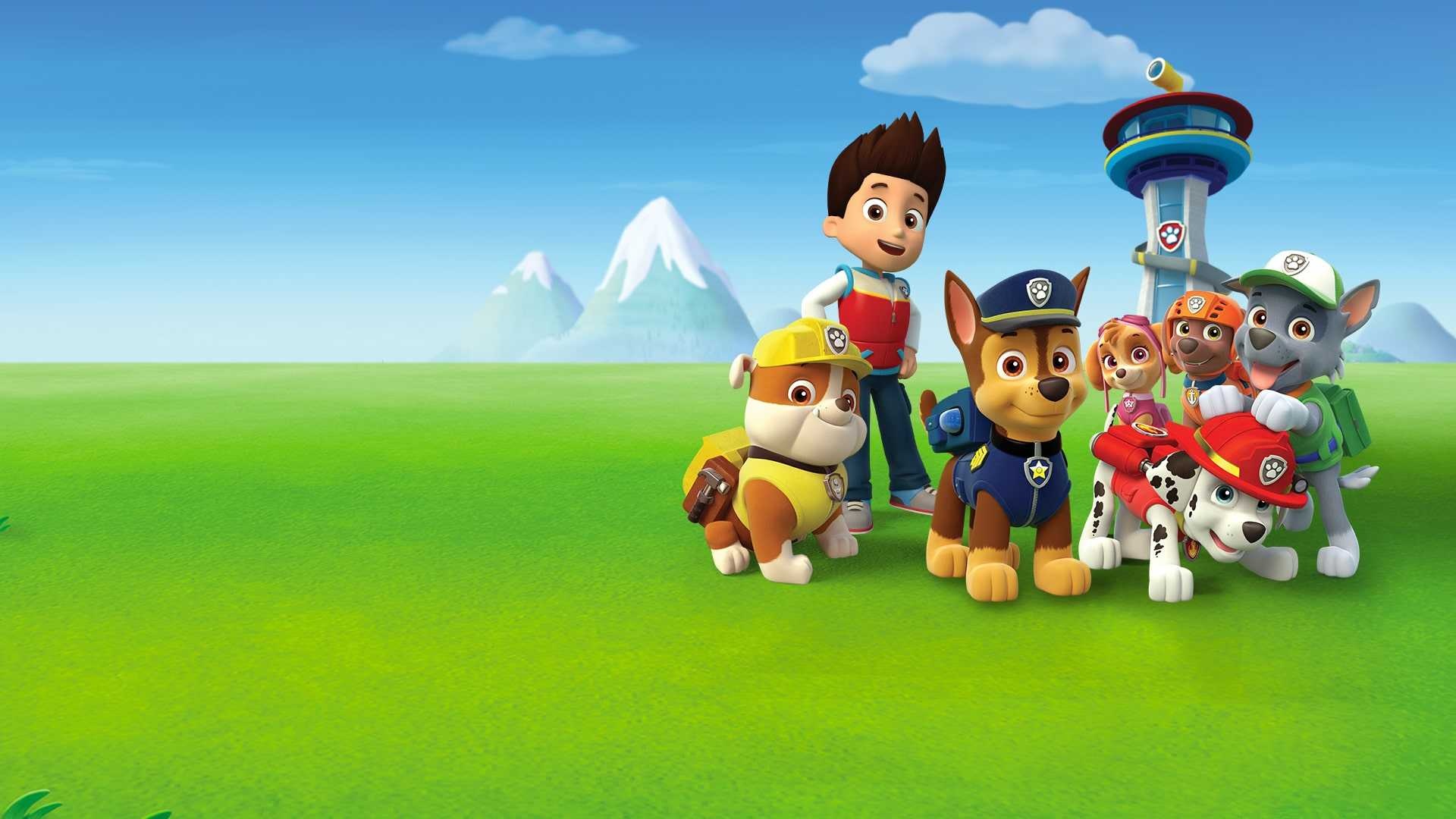Ryder and Paw Patrol pups, Lookout tower HQ, Chase police pup, Adventure Bay meadow — 1920×1080 HD wallpaper