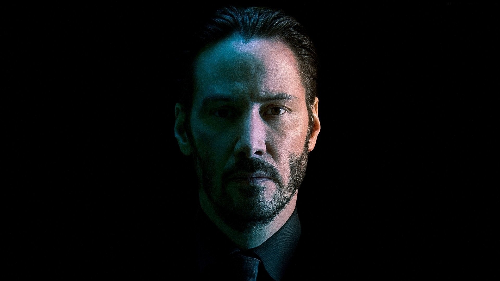 Keanu Reeves John Wick, Dark portrait, Teal rim lighting — 1920×1080 HD wallpaper