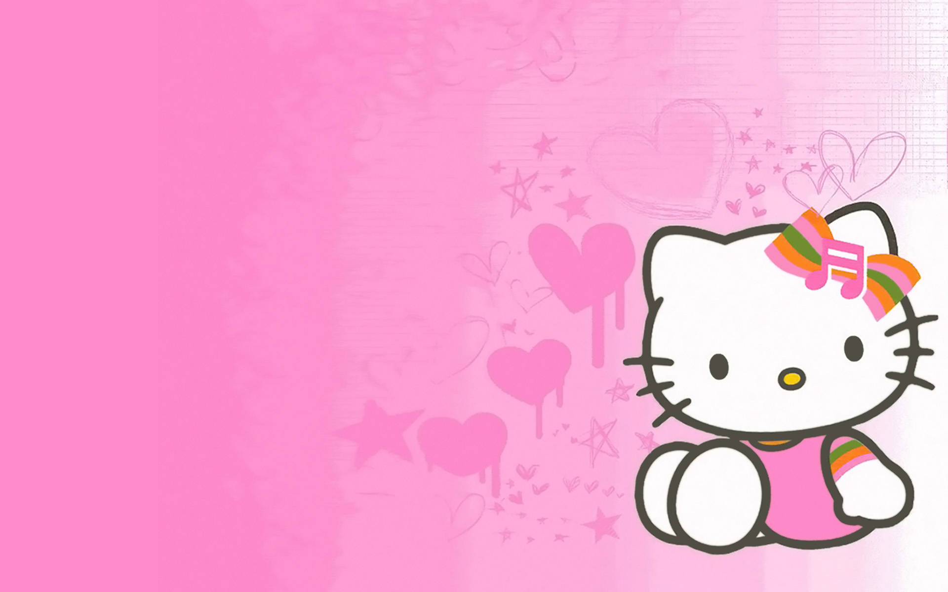 Hello Kitty, Rainbow striped bow, Pink hearts and stars, Pink gradient backdrop — 1920×1200 HD wallpaper