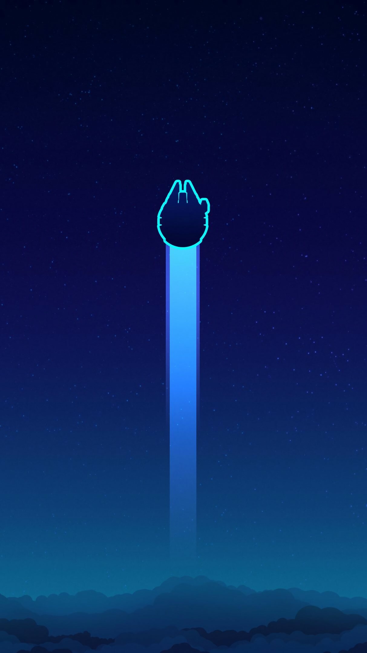 Millennium Falcon silhouette, Blue light trail, Minimalist night sky — 1213×2158 HD wallpaper