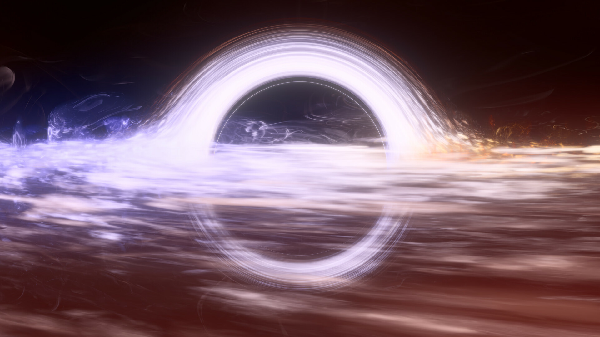 White swirling lensed halo, Cloud-like accretion disk, Photoreal render — 1920×1080 HD wallpaper