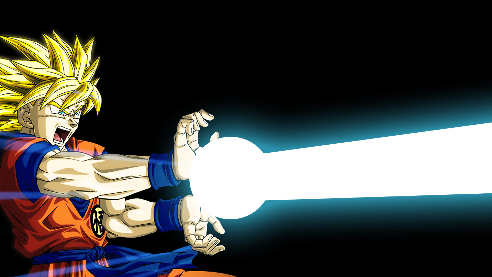 Super Saiyan Goku, Kamehameha, White energy beam — 1920×1080 HD wallpaper