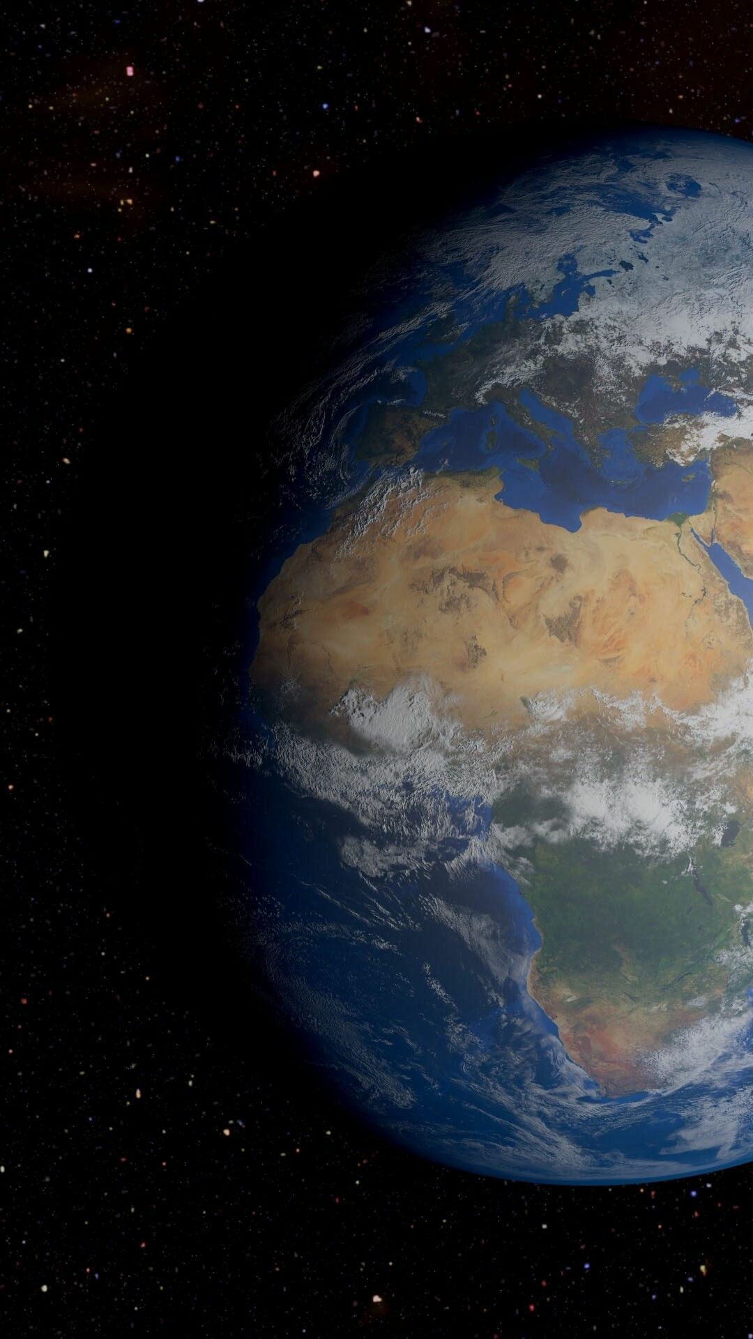 Earth from space, African continent view, Starfield black space — 1080×1920 HD wallpaper