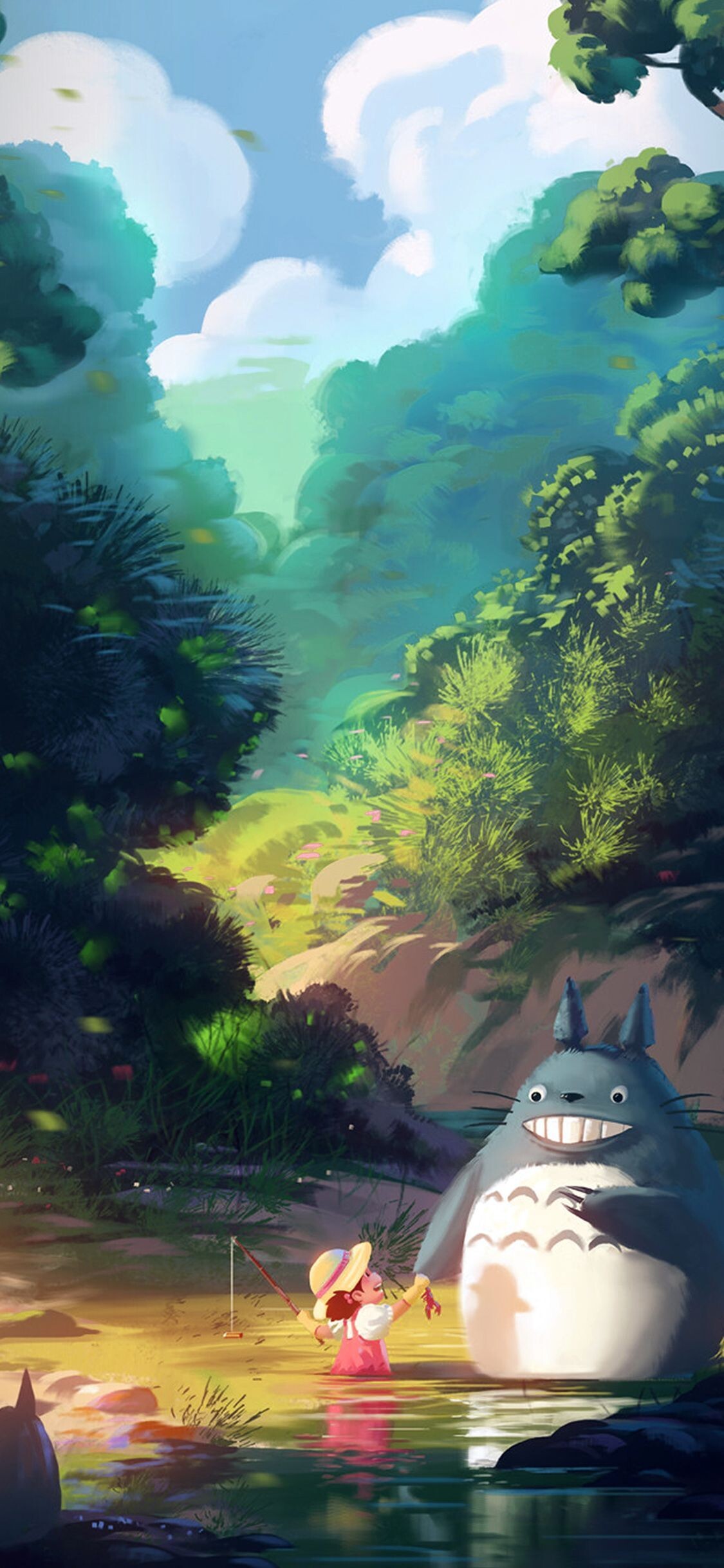 Totoro, Mei Kusakabe fishing creek, My Neighbor Totoro (1988), Hayao Miyazaki — 1125×2436 HD wallpaper