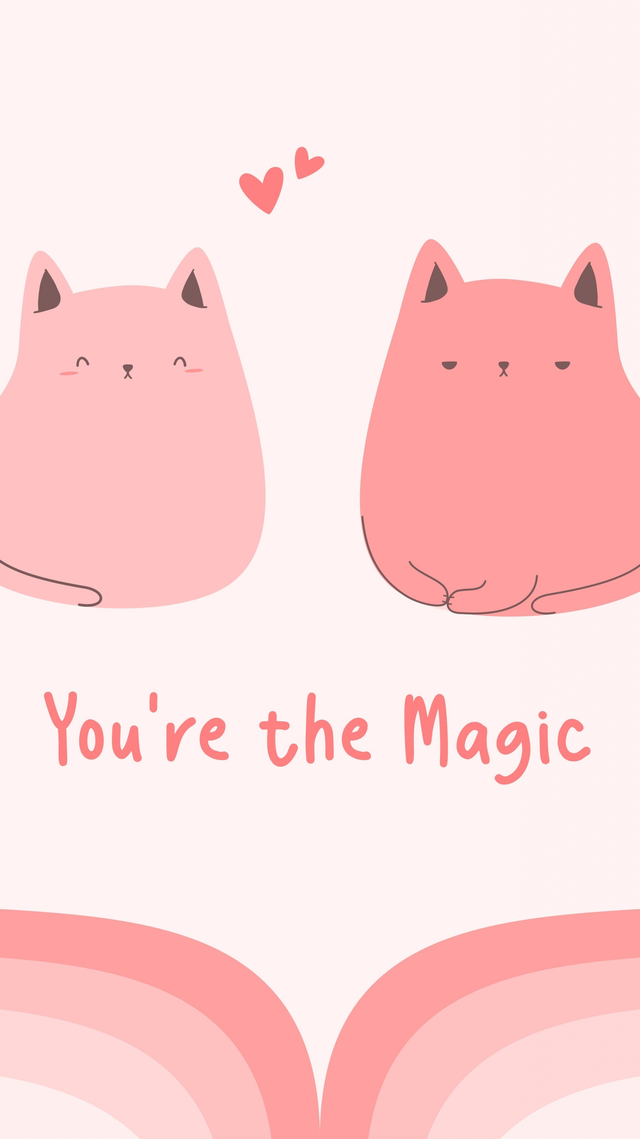 Two cartoon pink cats, "You're the Magic" lettering, Pastel pink hearts — 2160×3840 HD wallpaper