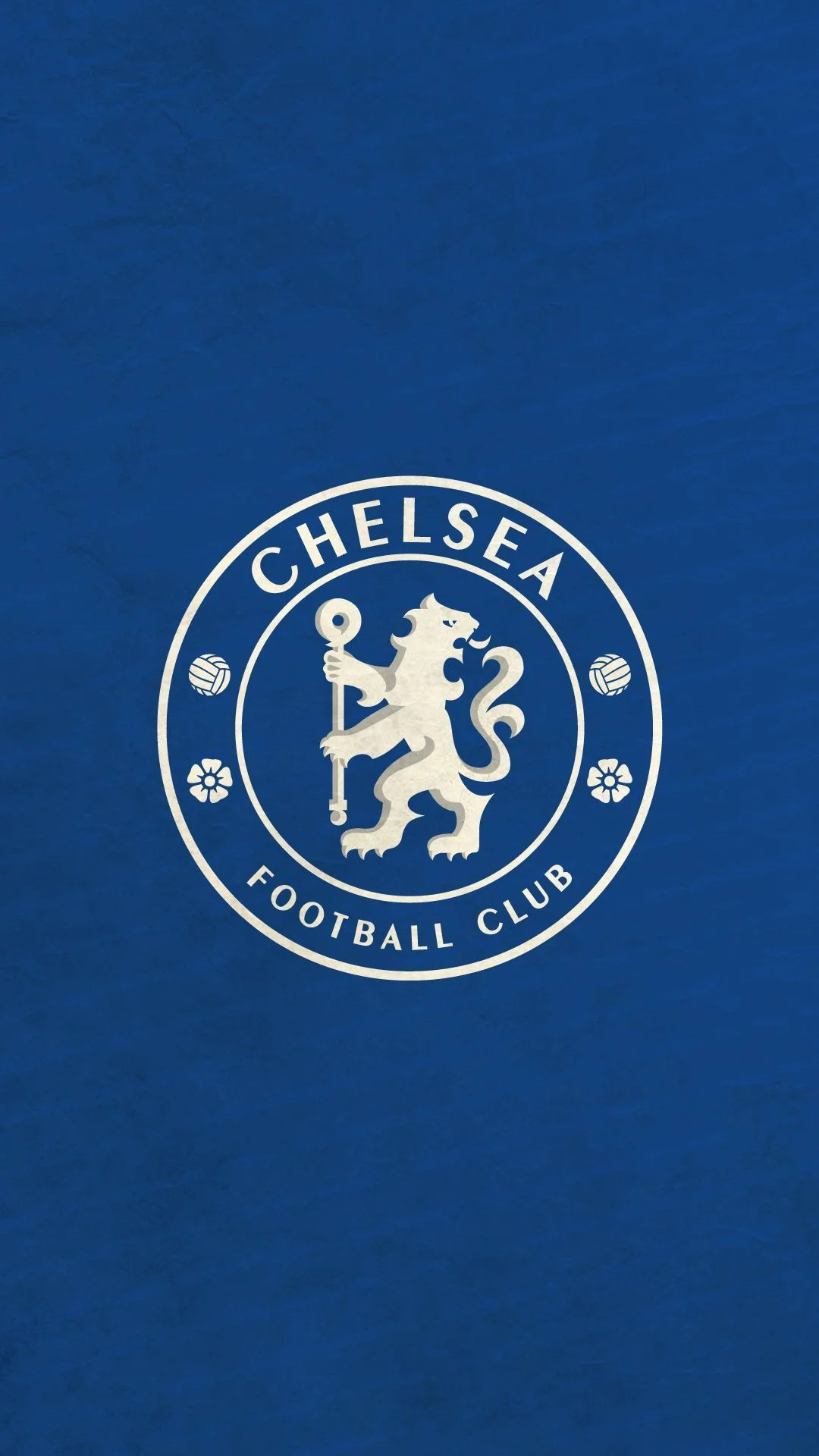 Chelsea FC crest, Minimalist white logo, Royal blue background — 1080×1920 HD wallpaper