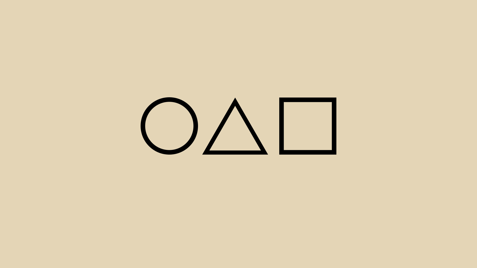Circle triangle square symbols, Squid Game minimalist logo, Beige background — 1920×1080 HD wallpaper