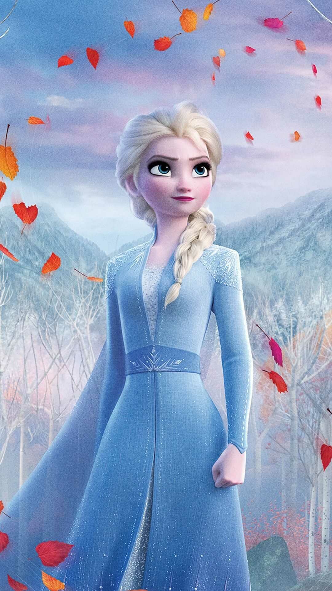 Elsa, Falling autumn leaves, Misty mountain forest — 1080×1920 HD wallpaper