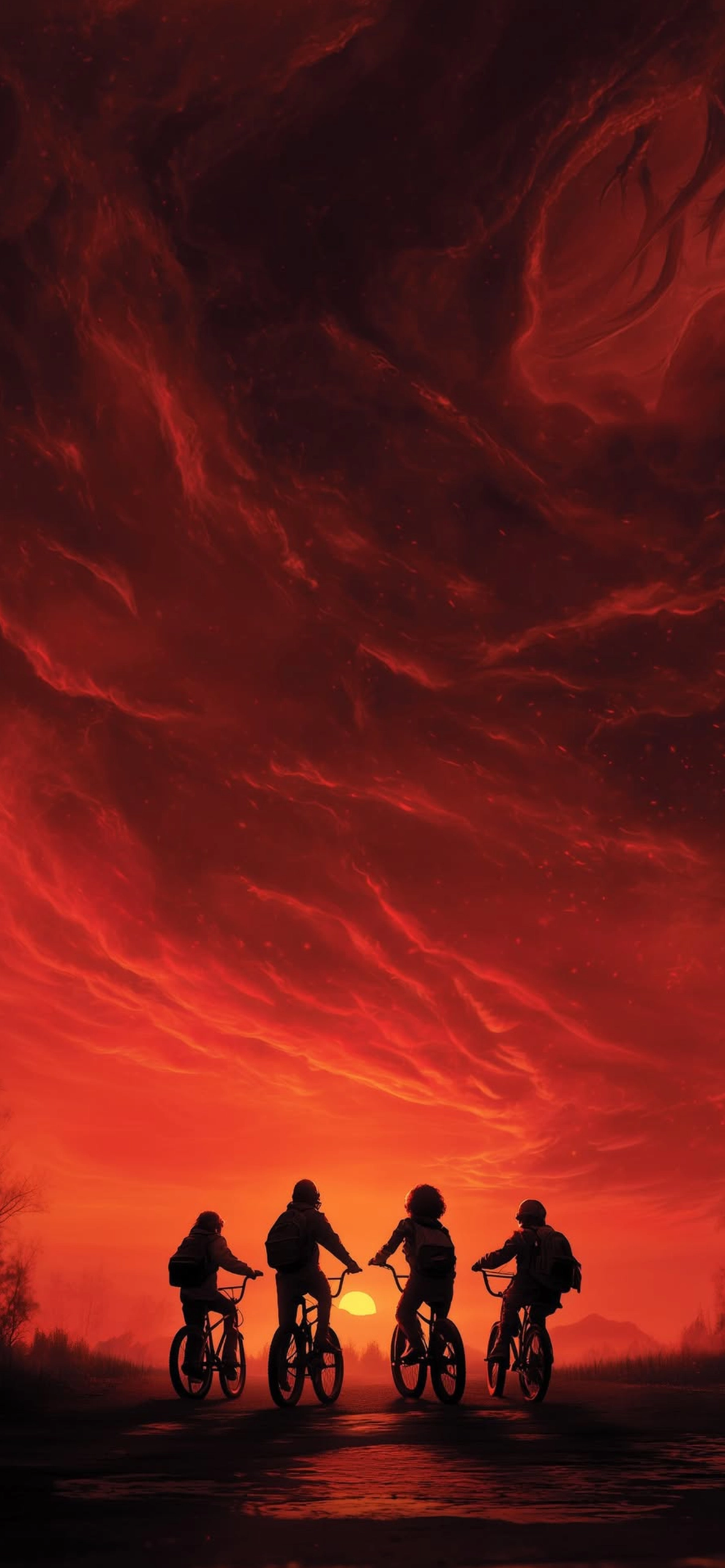 Stranger Things Kids Biking into Red Rift – Mike Wheeler 4K Art Stranger Things Kids Biking into Red Rift – Mike Wheeler 4K Art — 1184×2560 HD wallpaper