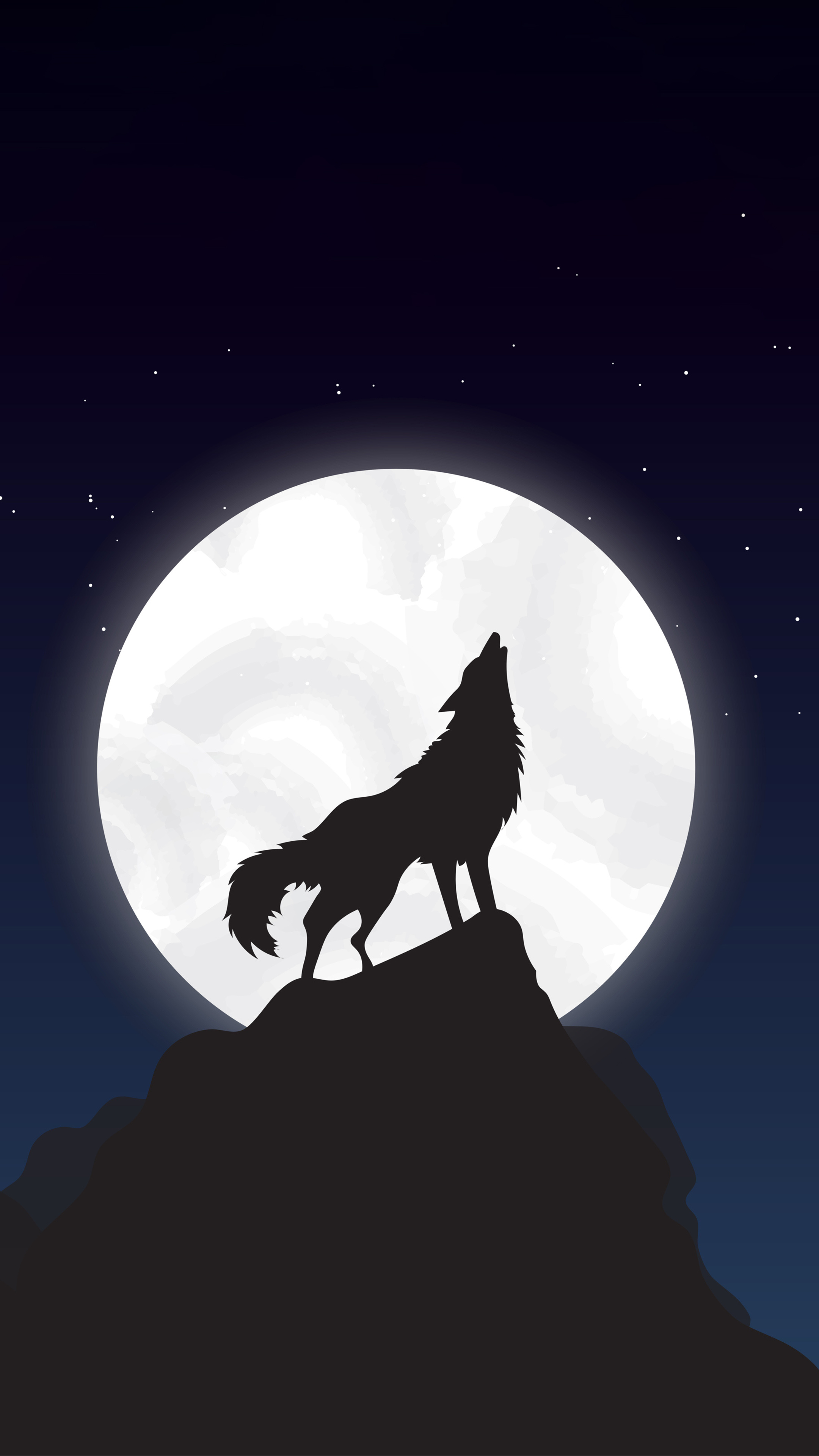 Howling wolf silhouette, Full moon, Starry night sky Howling wolf silhouette, Full moon, Starry night sky — 2160×3840 HD wallpaper