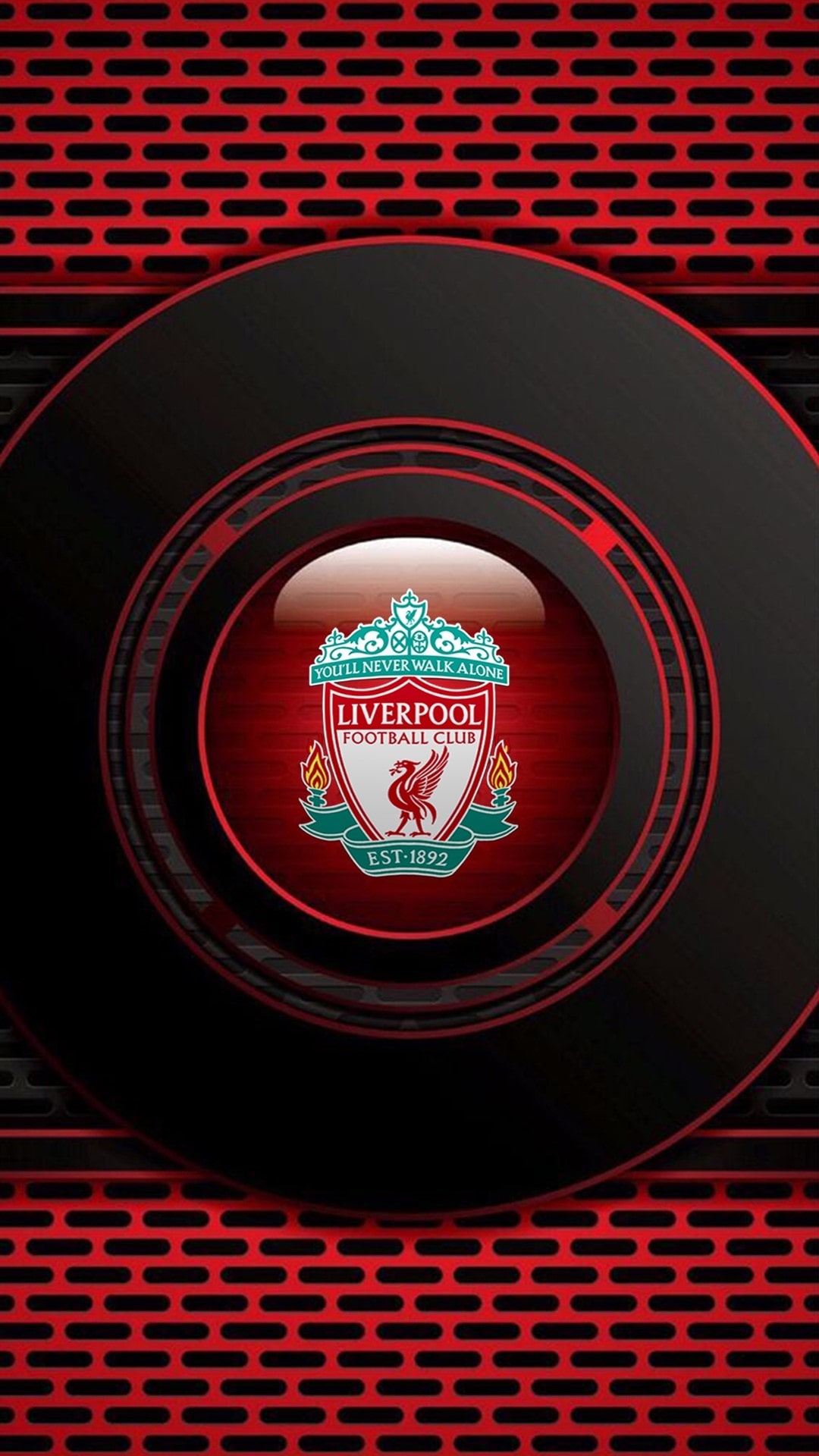 Liverpool FC crest, Glossy red button emblem, Red metallic mesh background Liverpool FC crest, Glossy red button emblem, Red metallic mesh background — 1080×1920 HD wallpaper