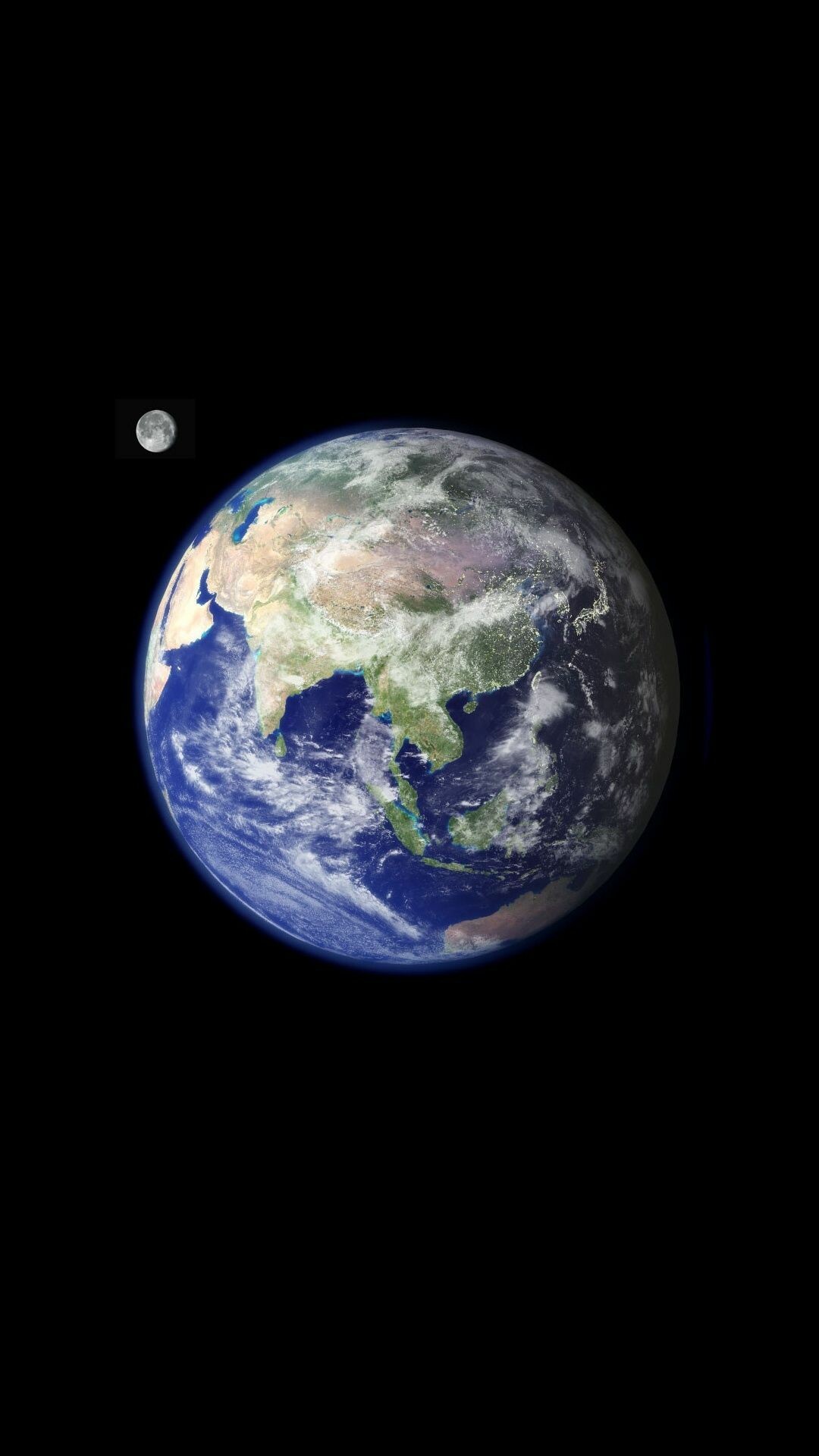 Planet Earth from space, Moon, Asia continent view Planet Earth from space, Moon, Asia continent view — 1080×1920 HD wallpaper