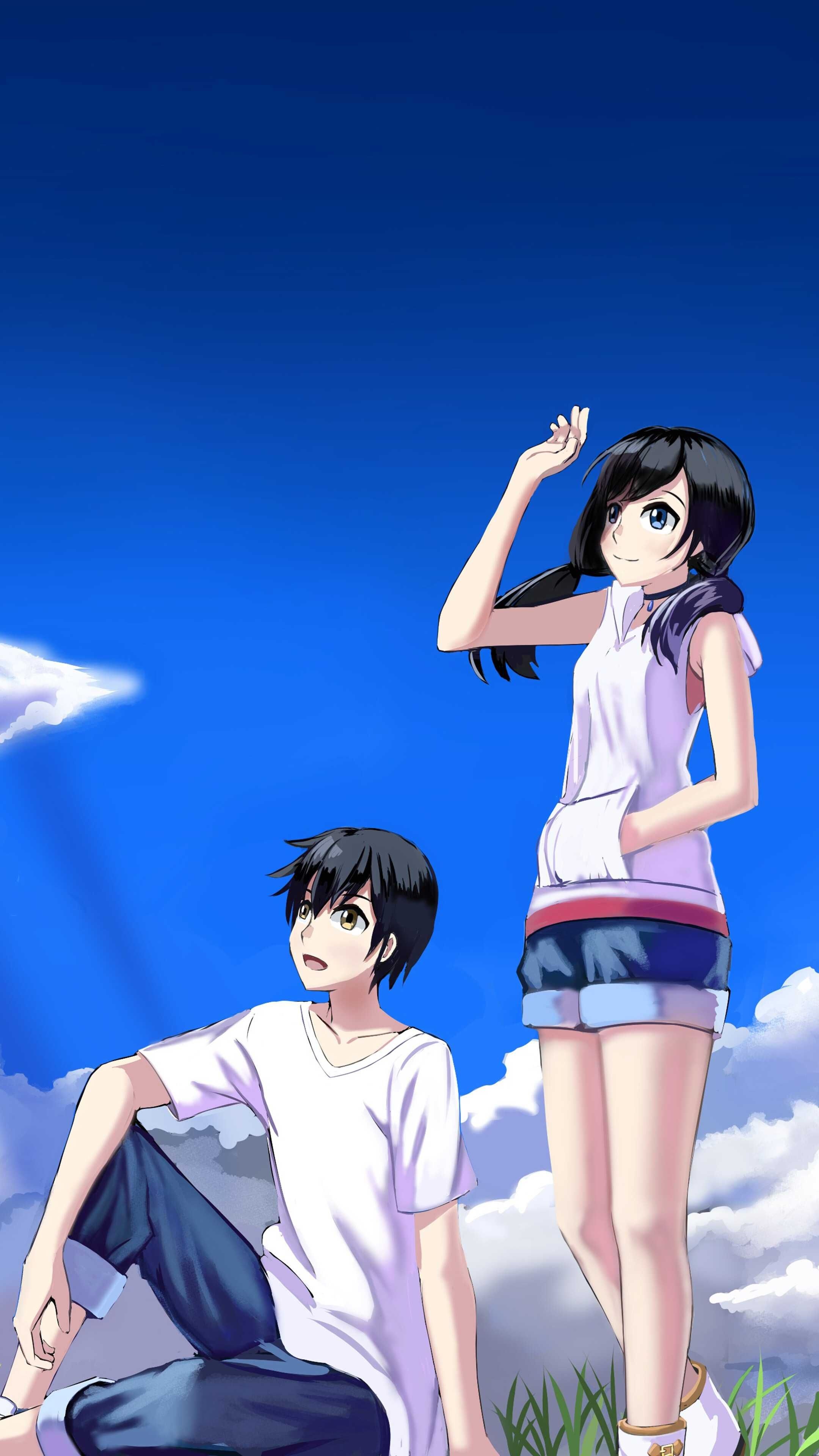 Hodaka and Hina, Weathering With You (2019), Blue cloudy sky Hodaka and Hina, Weathering With You (2019), Blue cloudy sky — 2160×3840 HD wallpaper